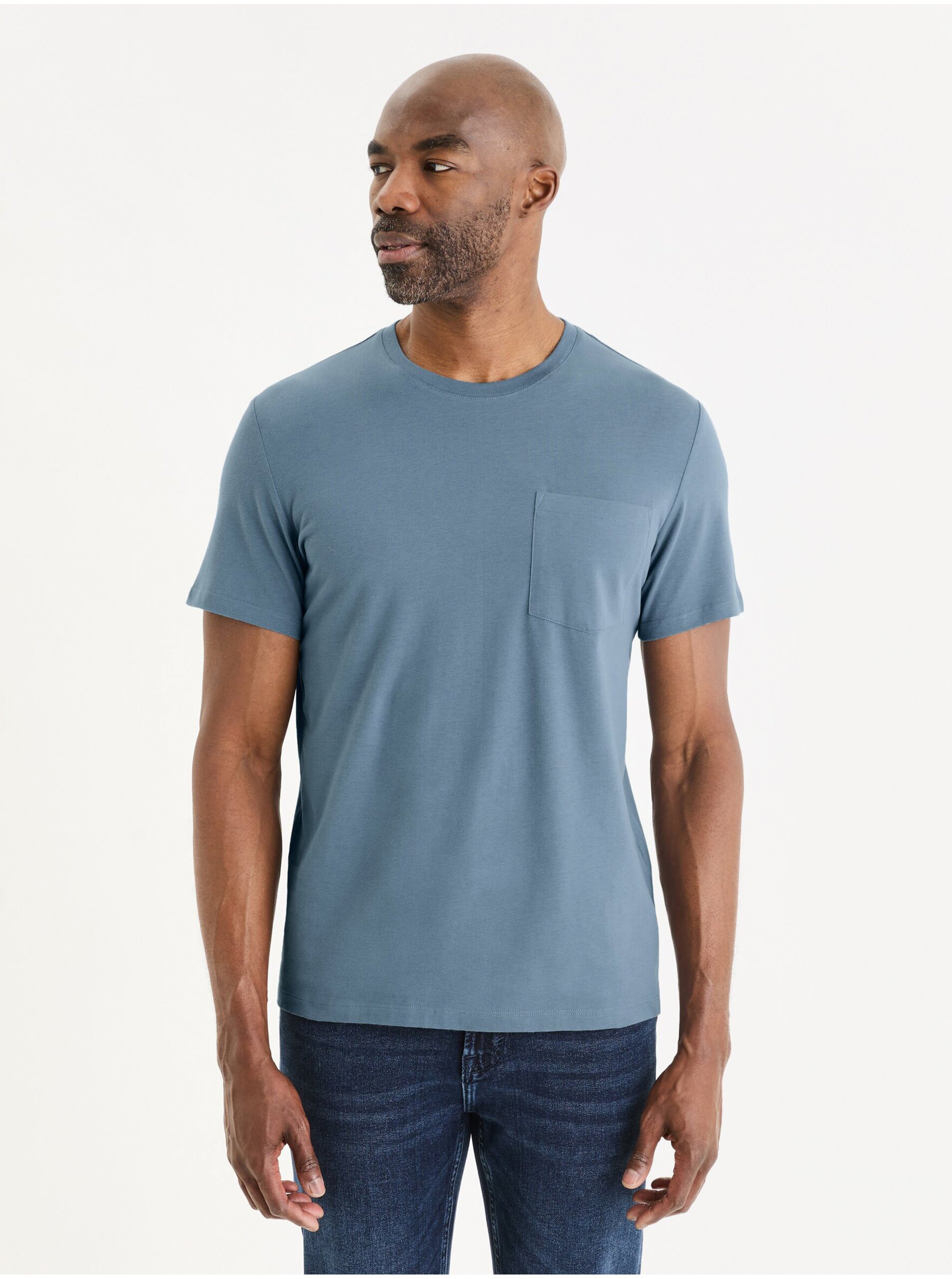 Levně Modré pánské basic tričko Celio Gepostel