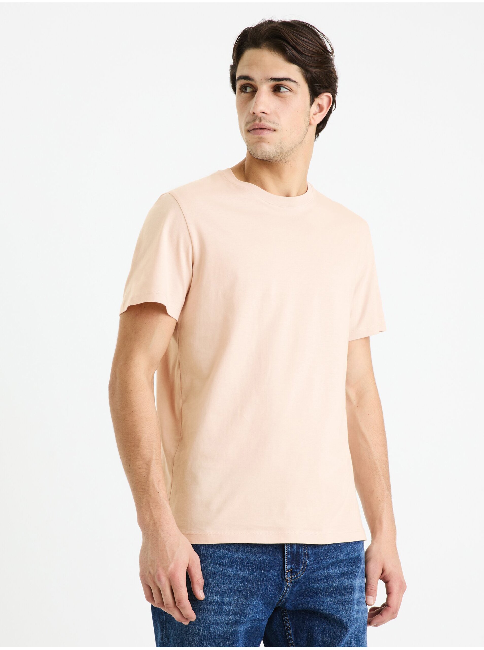 Levně Růžové pánské basic tričko Celio Tebase