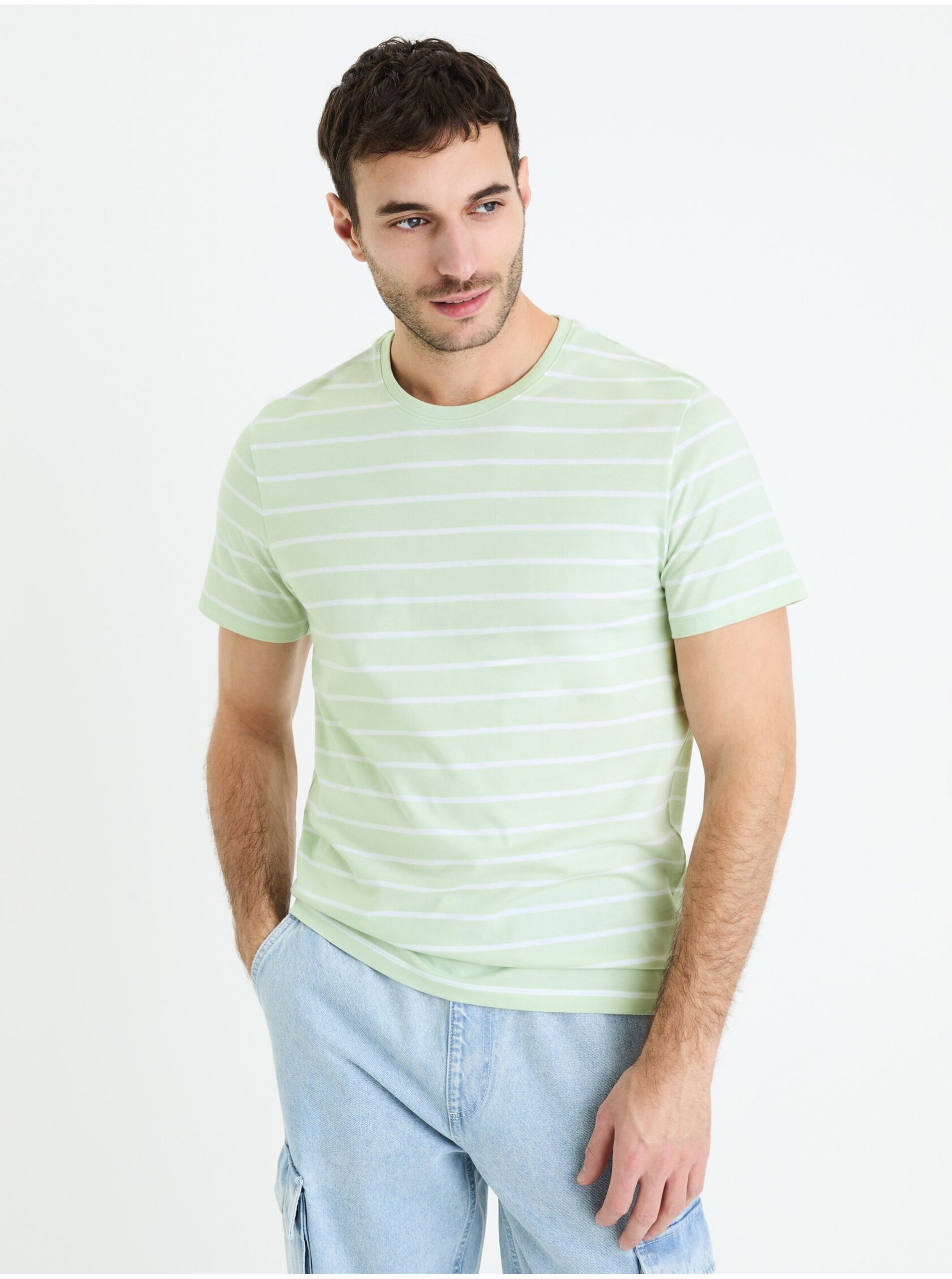 E-shop Mentolové pánské basic tričko Celio Gebaser