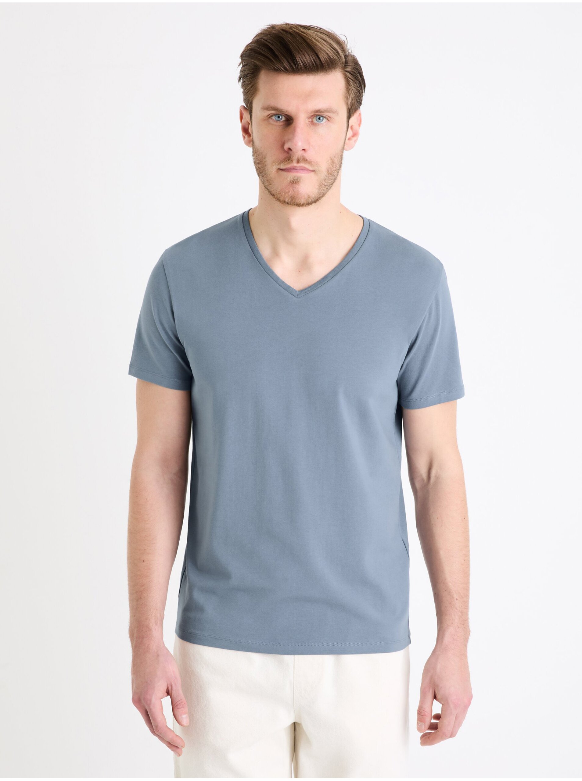 Levně Modré pánské basic tričko Celio Neuniv