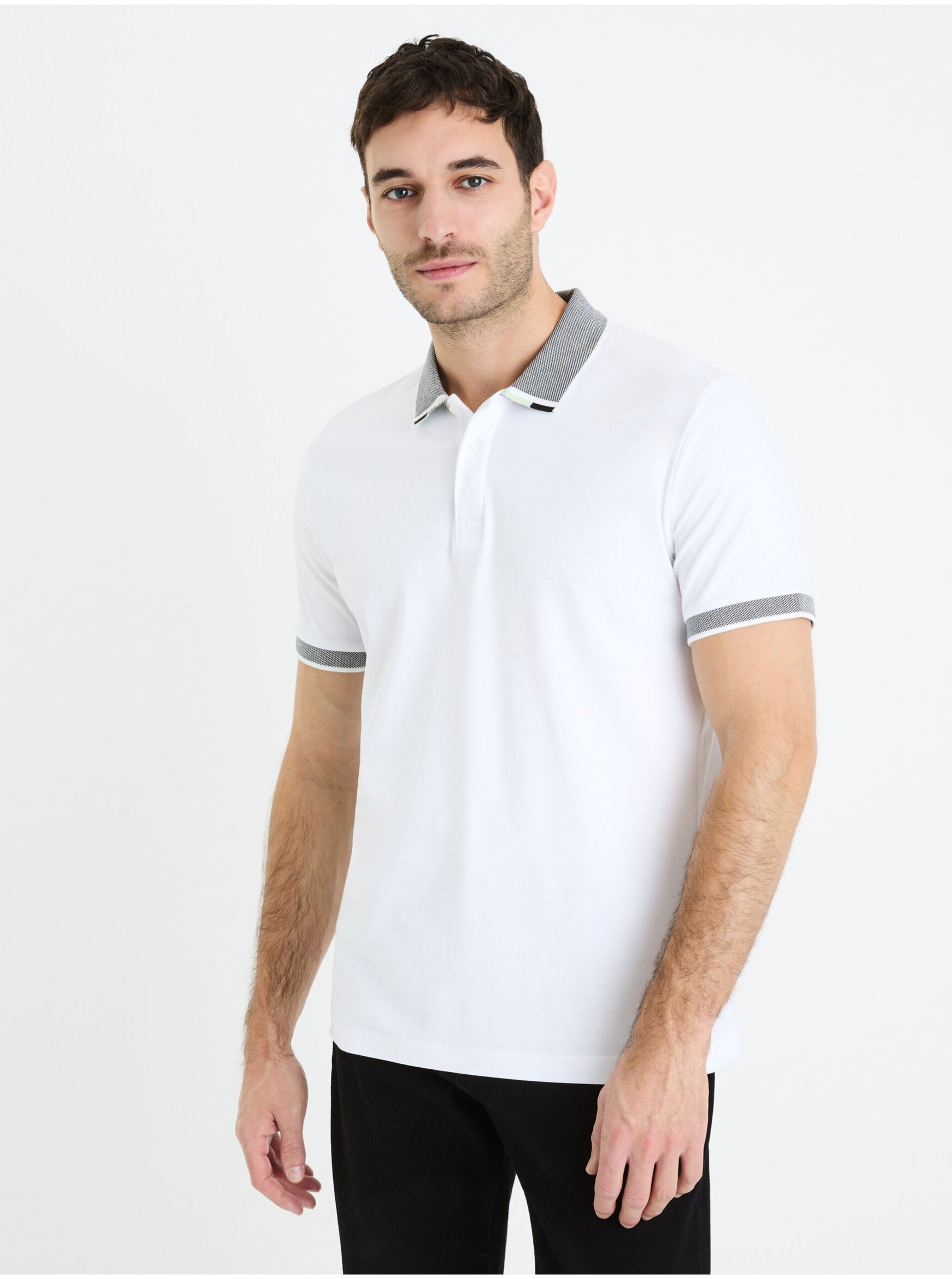 Levně Bílé pánské basic polo tričko Celio Gesort
