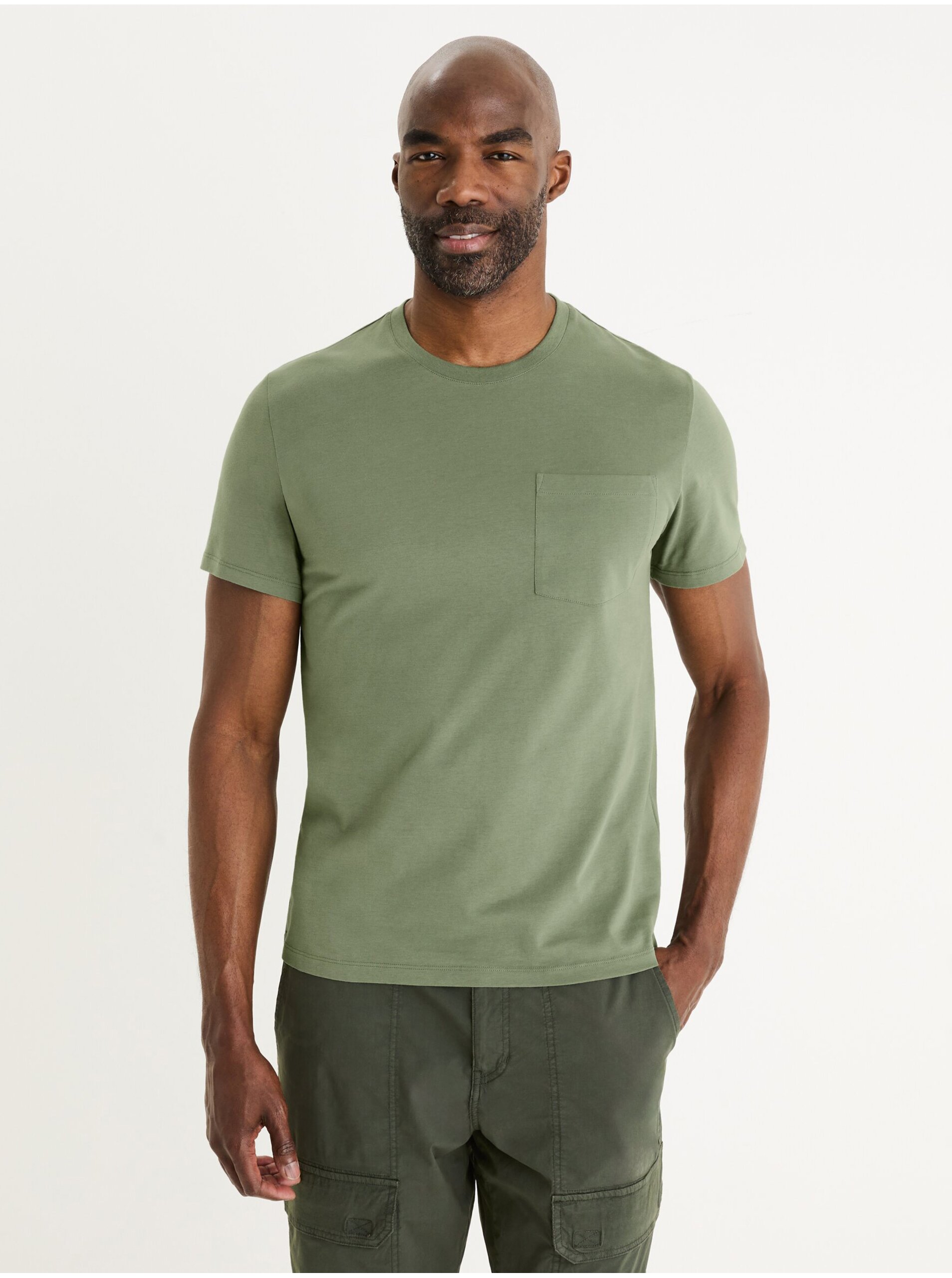 Lacno Zelené pánske basic tričko Celio Gepostel