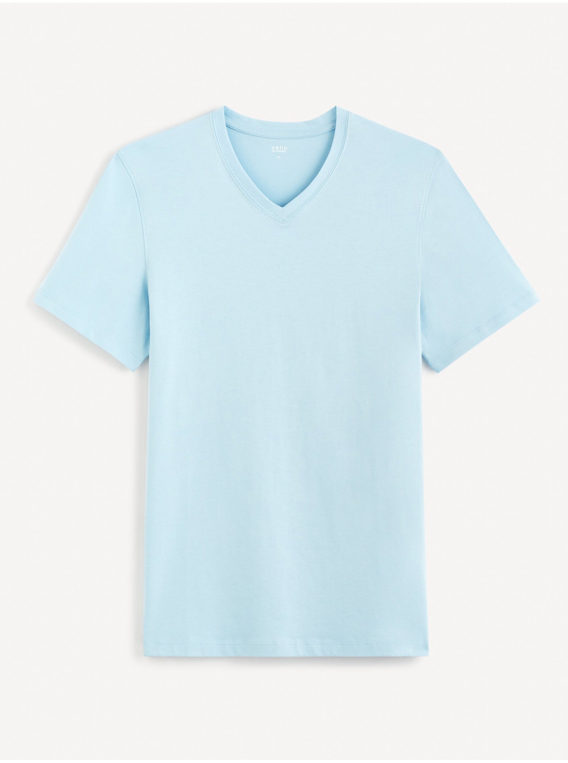 Levně Světle modré pánské basic tričko Celio Debasev