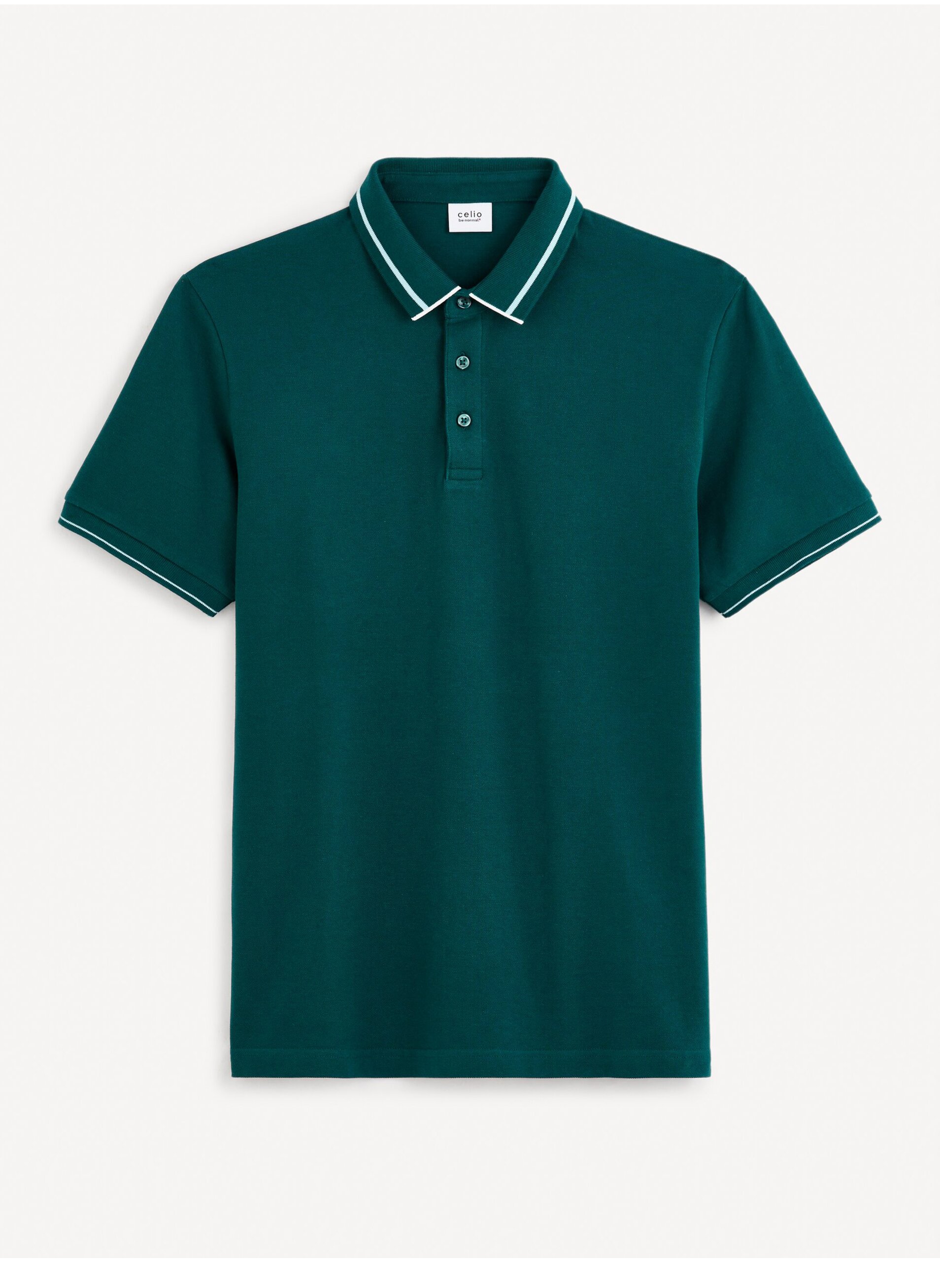 Levně Tmavě zelené pánské basic polo tričko Celio Geden