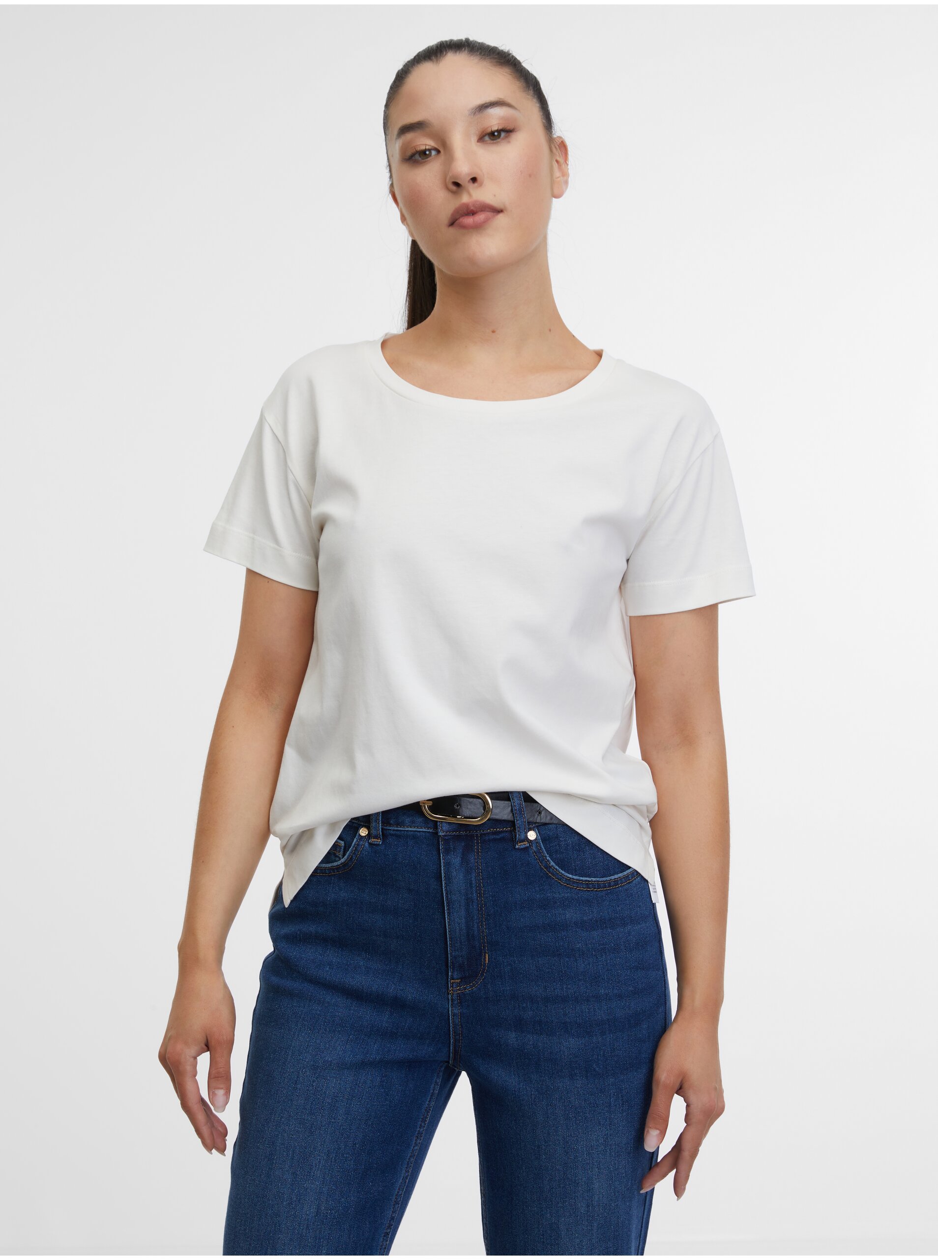 Levně Krémové dámské basic tričko ORSAY