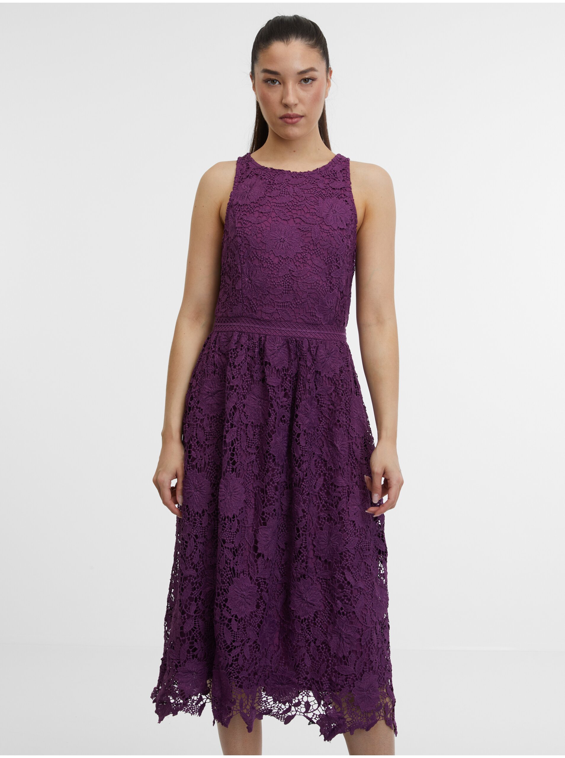 E-shop Fialové dámské krajkované šaty ORSAY
