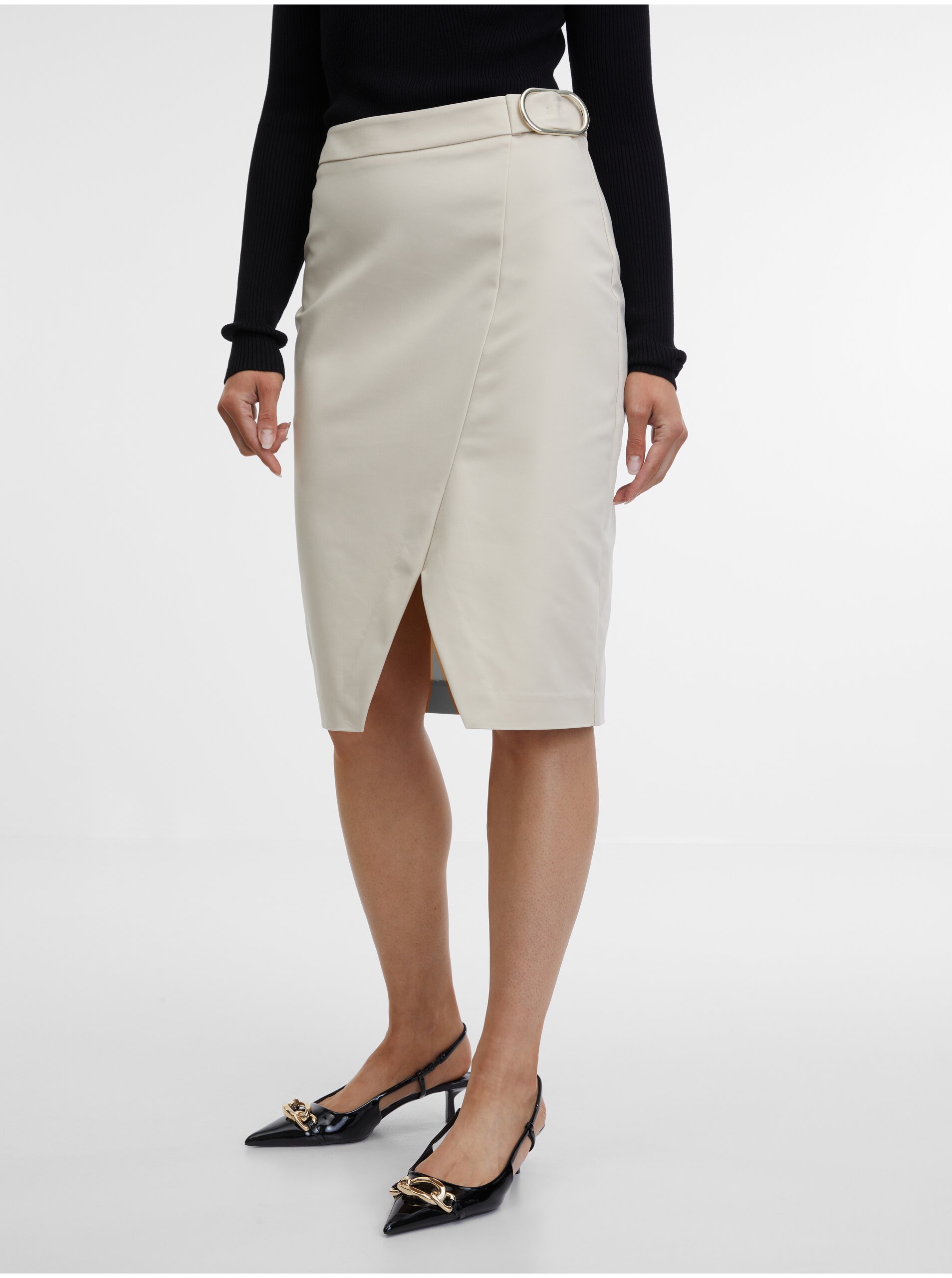 E-shop Béžová dámska puzdrová sukňa ORSAY