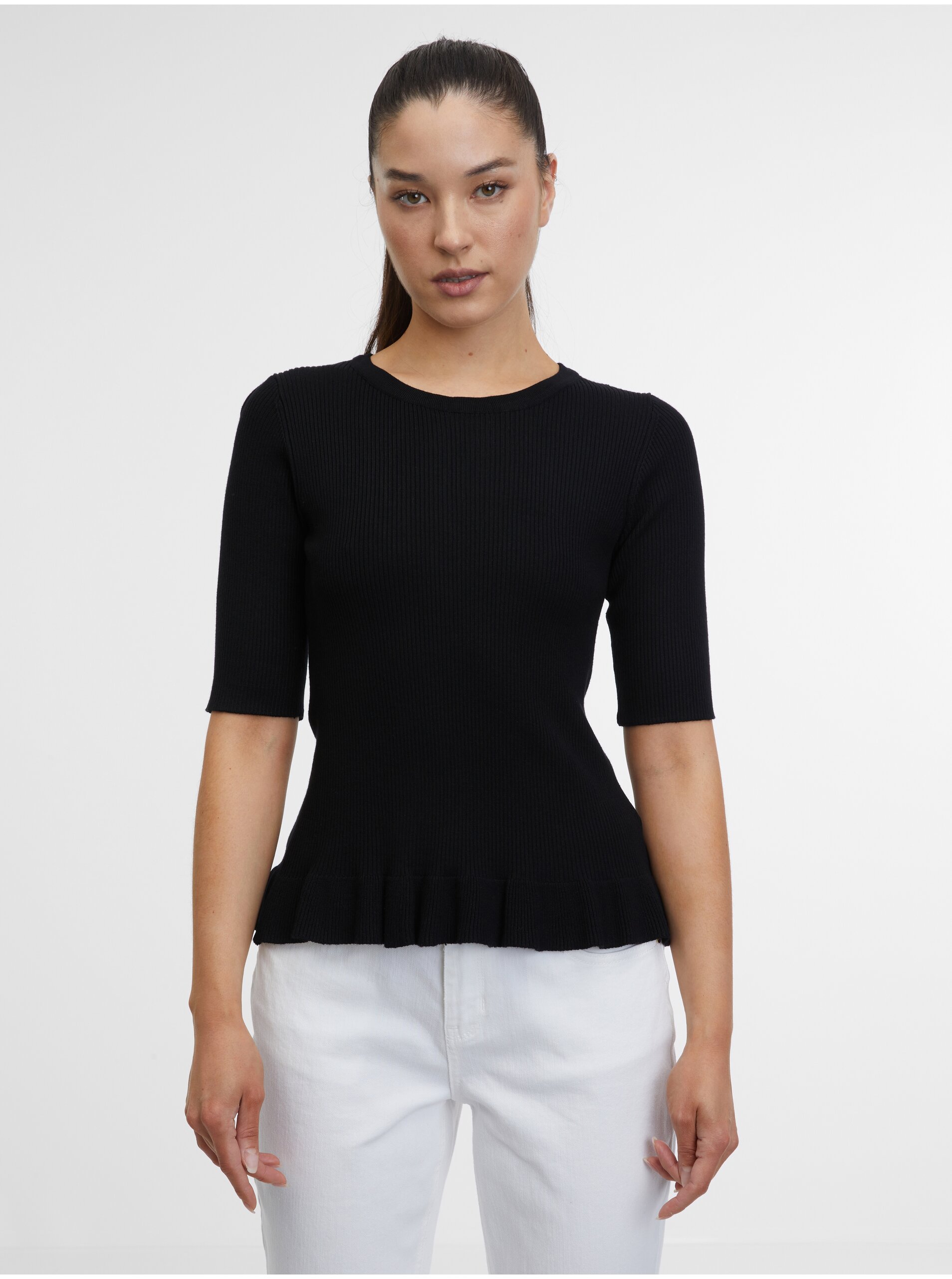 E-shop Černé dámské úpletové tričko ORSAY