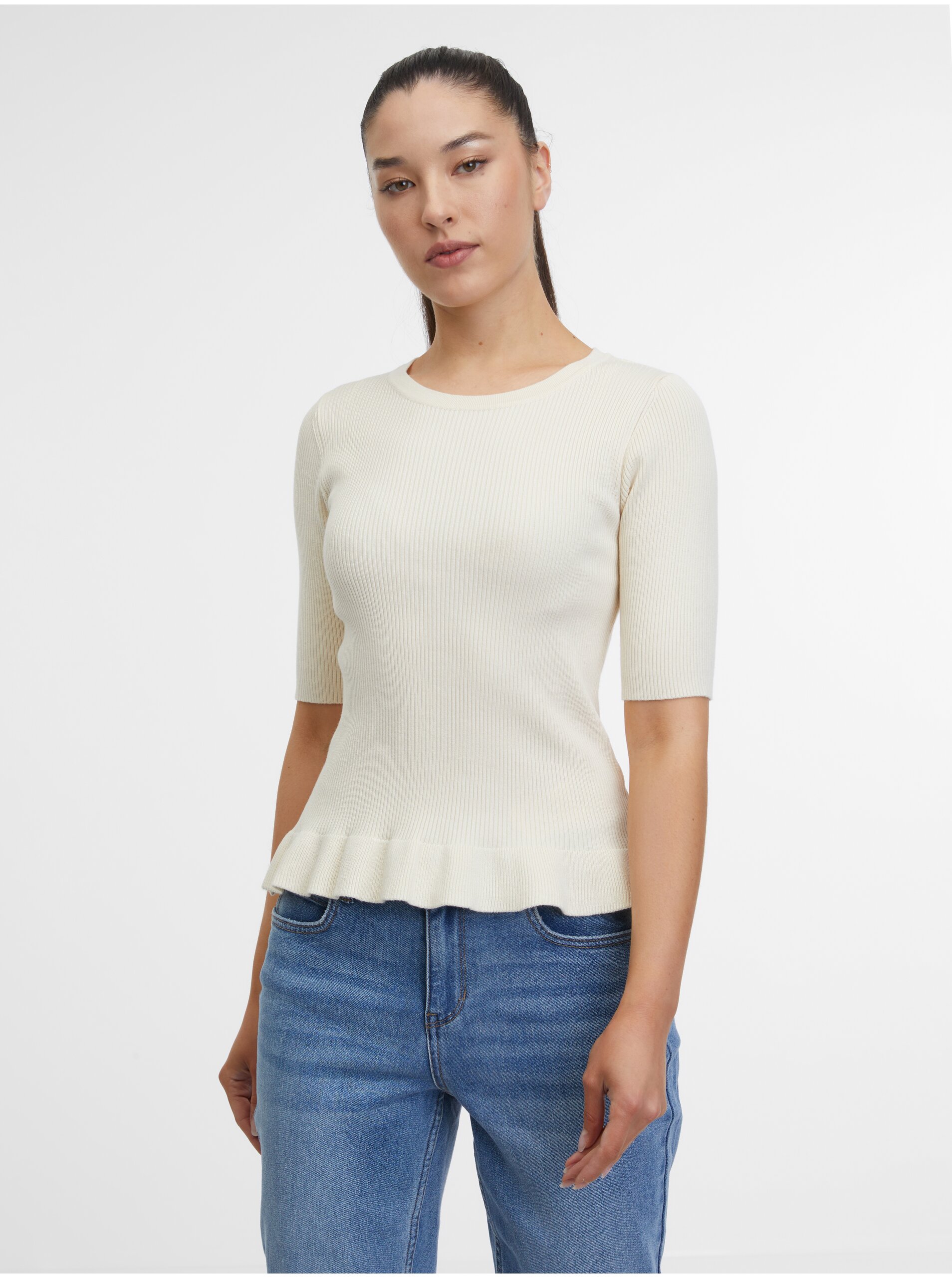 E-shop Krémové dámské úpletové tričko ORSAY