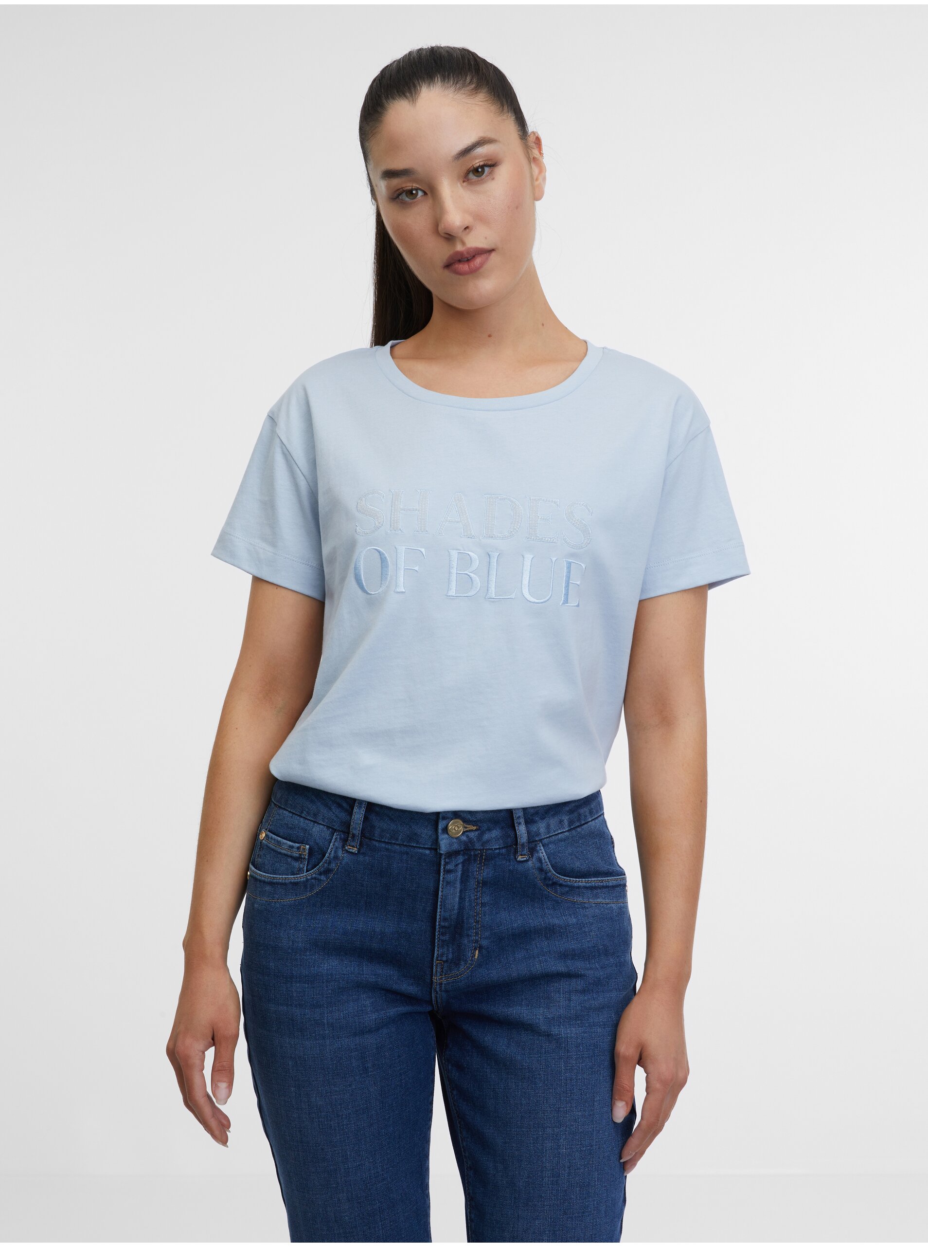 Levně Světle modré dámské tričko ORSAY