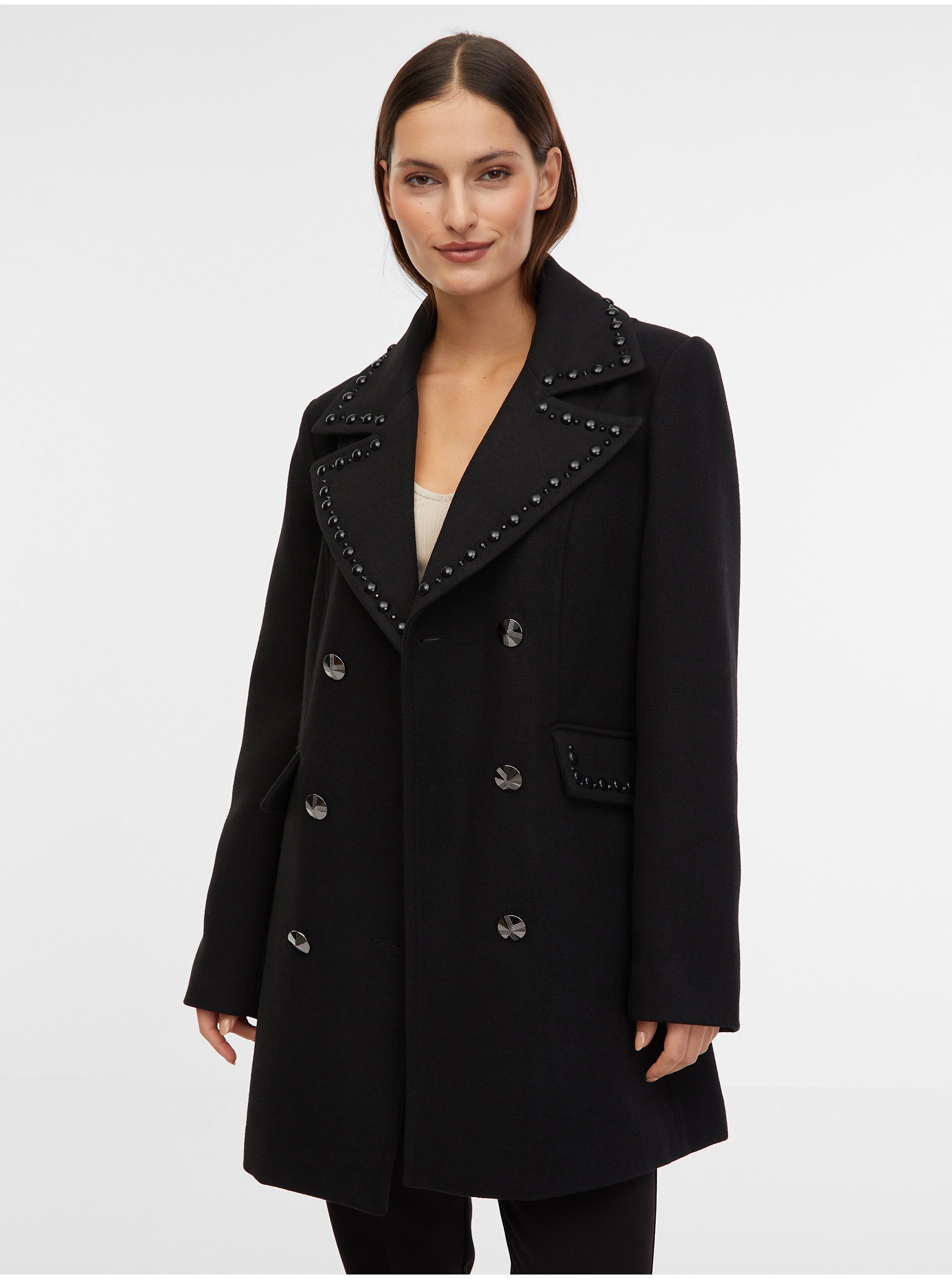 Lacno Čierny dámsky kabát s prímesou vlny ORSAY