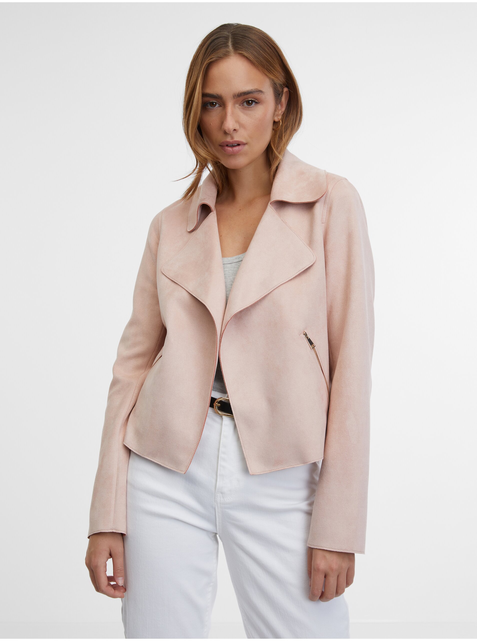 E-shop Světle růžová dámská bunda v semišové úpravě ORSAY