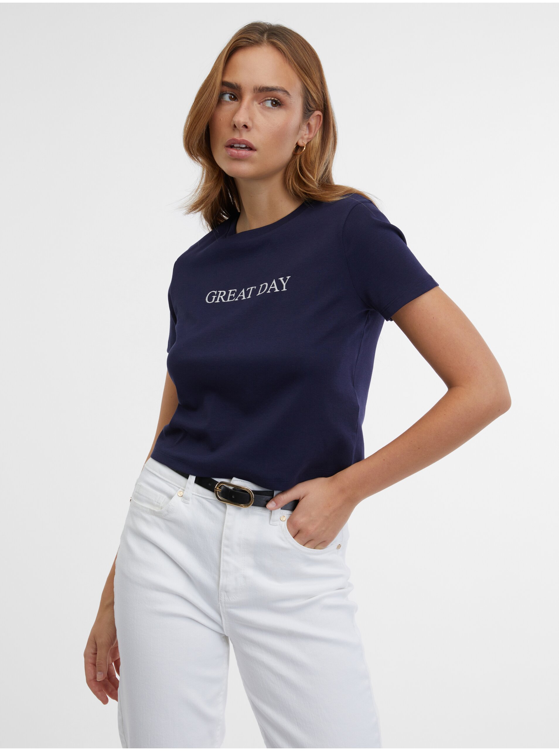 E-shop Tmavě modré dámské tričko ORSAY