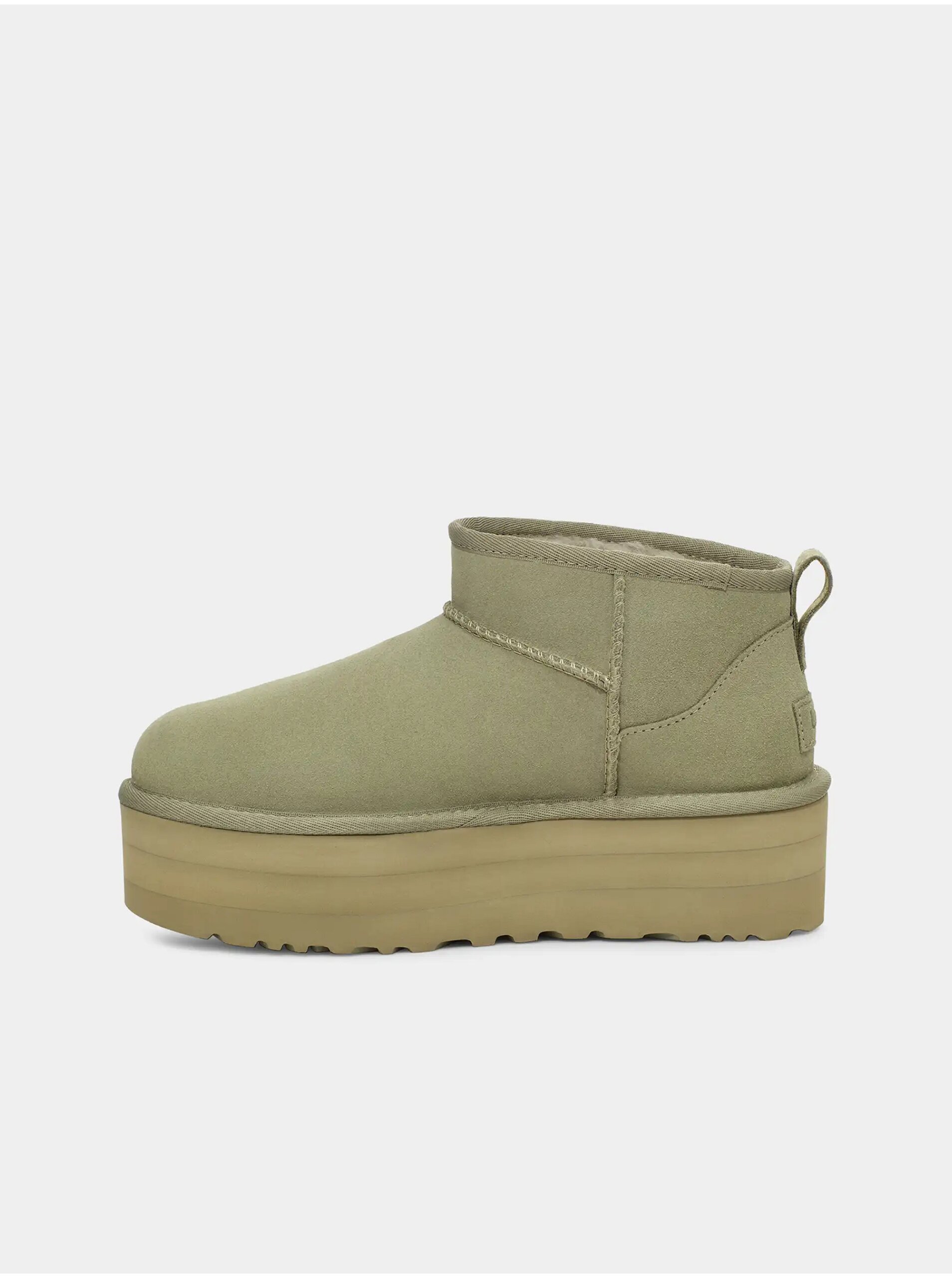 Lacno Svetlé zelené dámske semišové snehule na platforme UGG Classic Ultra Mini Platform