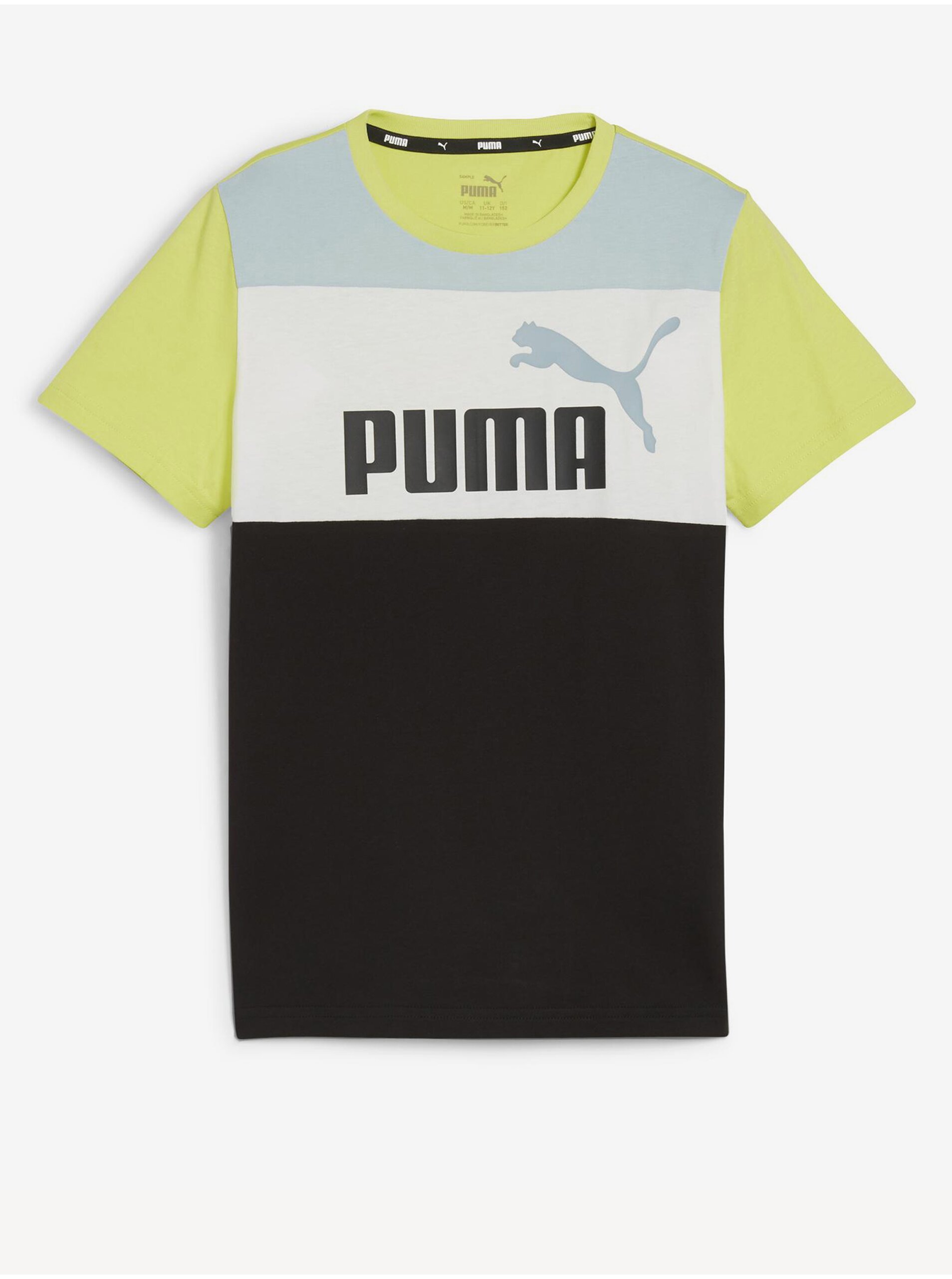 Lacno Čierno-zelené chlapčenské tričko Puma ESS Block Tee