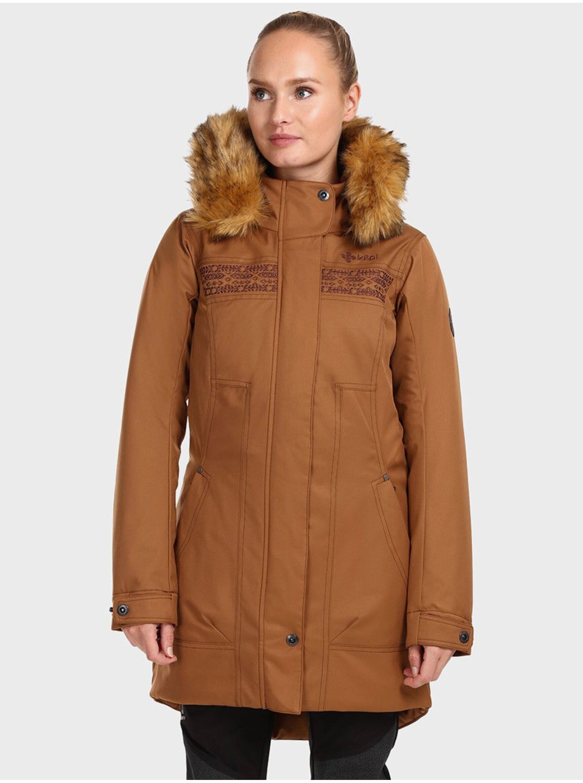 Levně Hnědý dámský zimní kabát Kilpi PERU-W