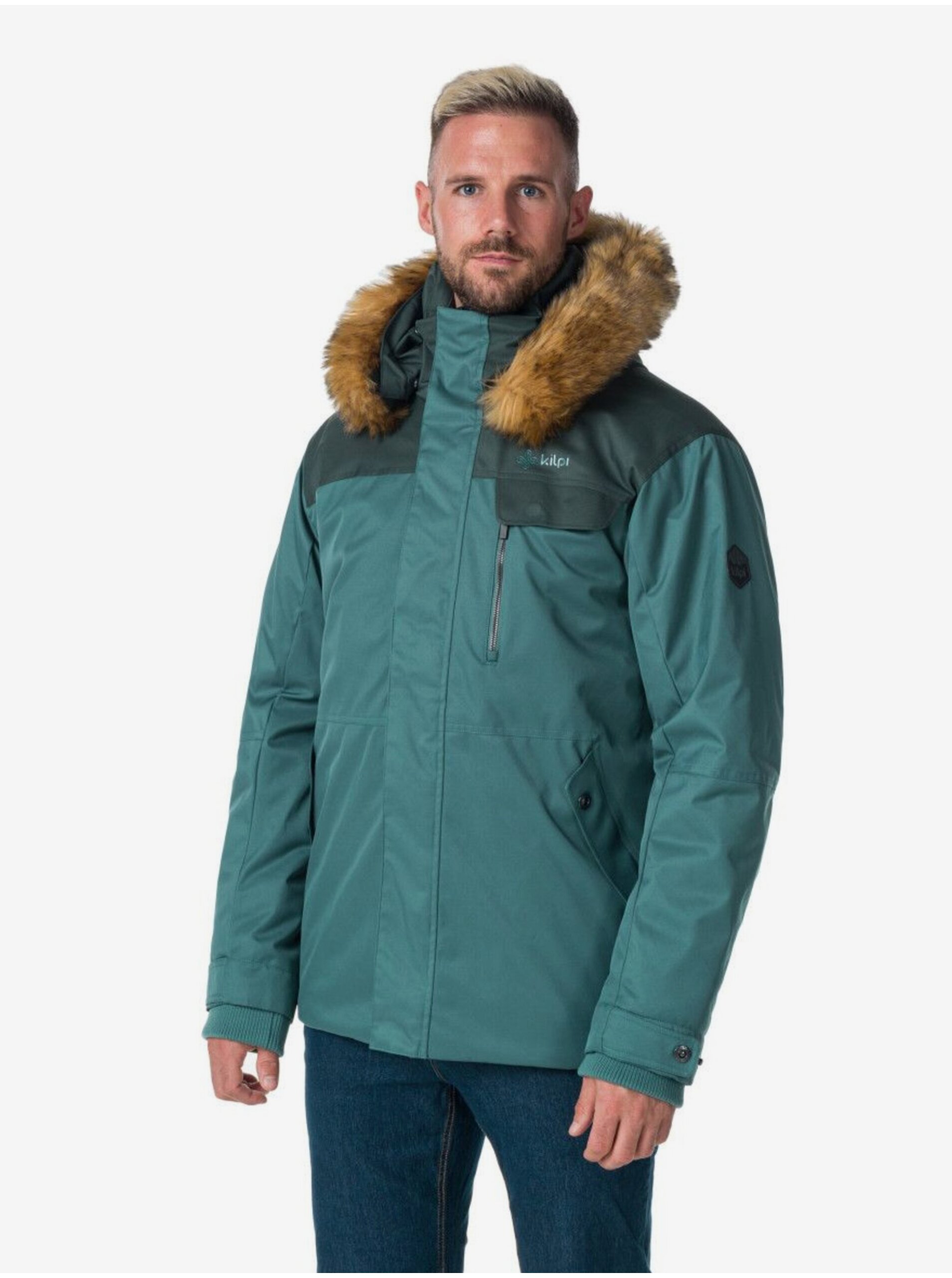 E-shop Petrolejová pánská zimní bunda s umělým kožíškem Kilpi ALPHA
