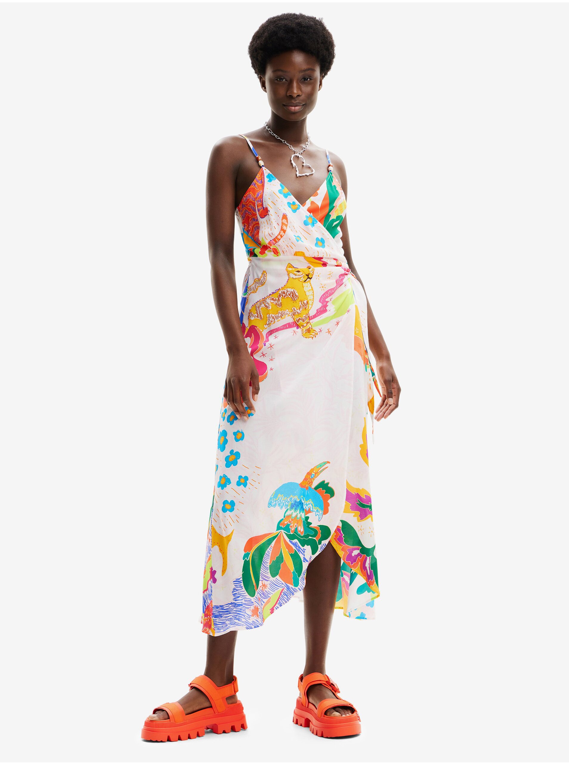 E-shop Biele dámske zavinovacie plážové šaty Desigual Selva