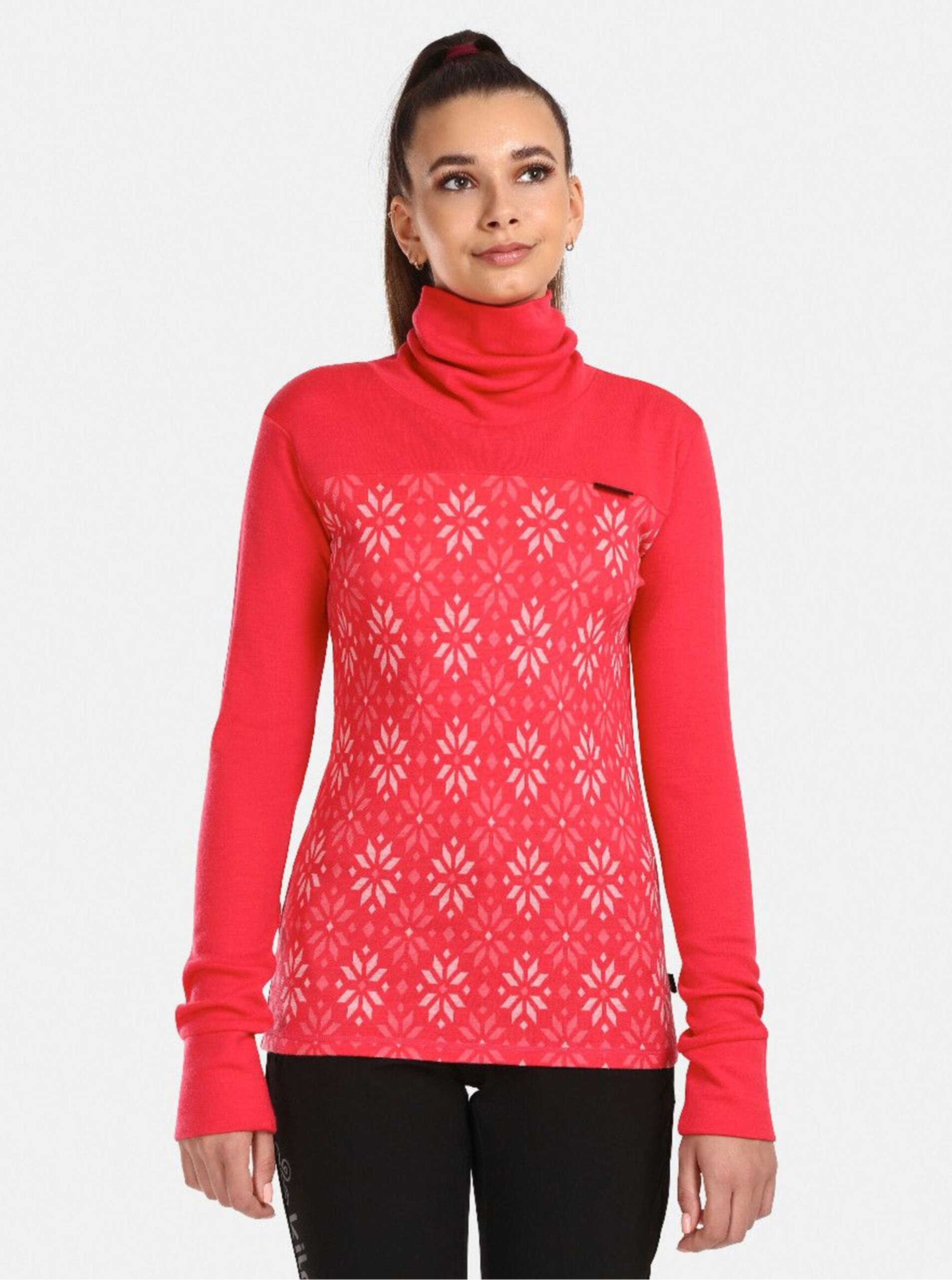 E-shop Tmavě růžové dámské vzorované tričko s rolákem z merino vlny Kilpi JANNU
