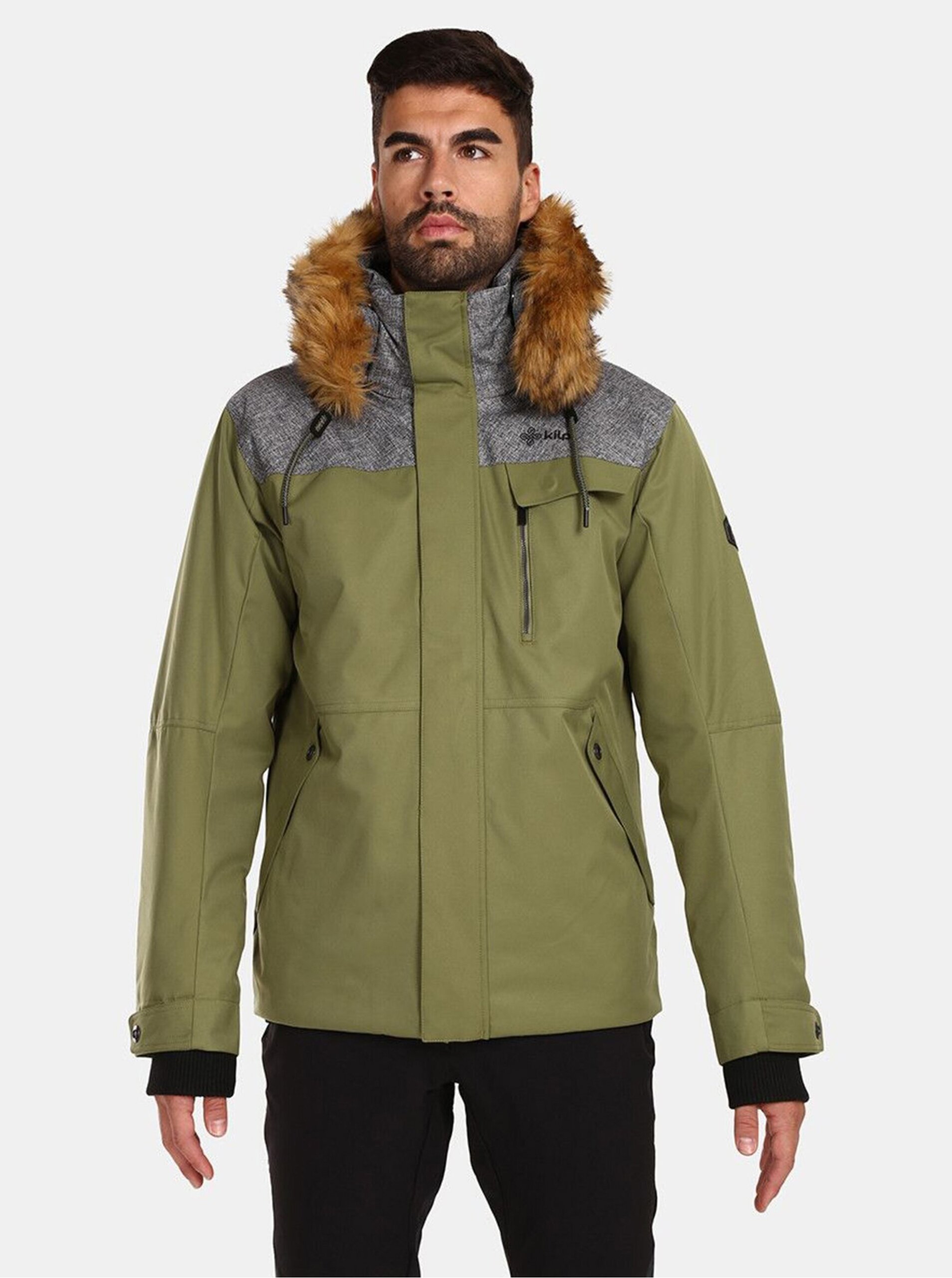 E-shop Khaki pánská zimní bunda s umělým kožíškem Kilpi ALPHA