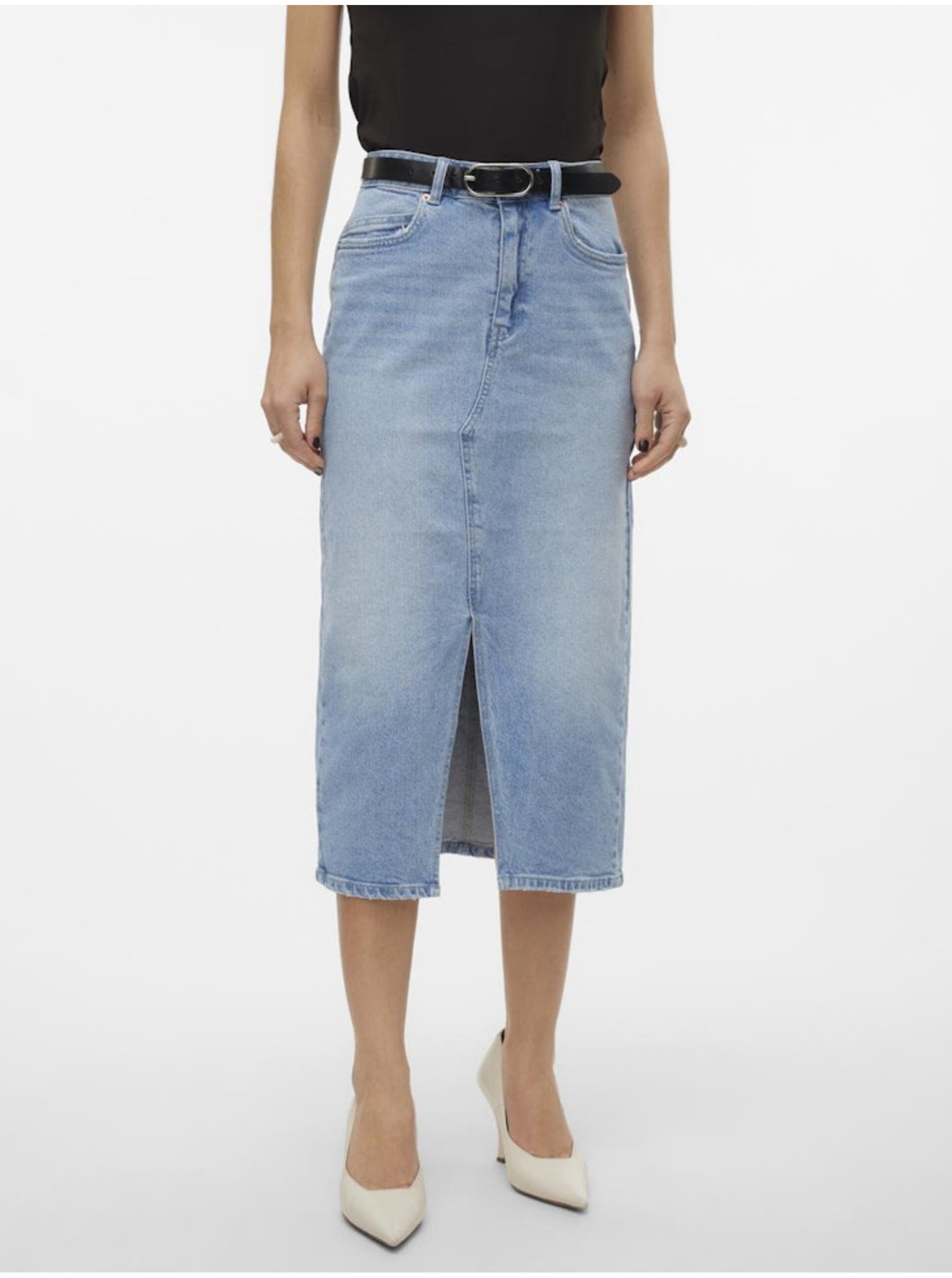 E-shop Svetlomodrá dámska džínsová midi sukňa Vero Moda Veri