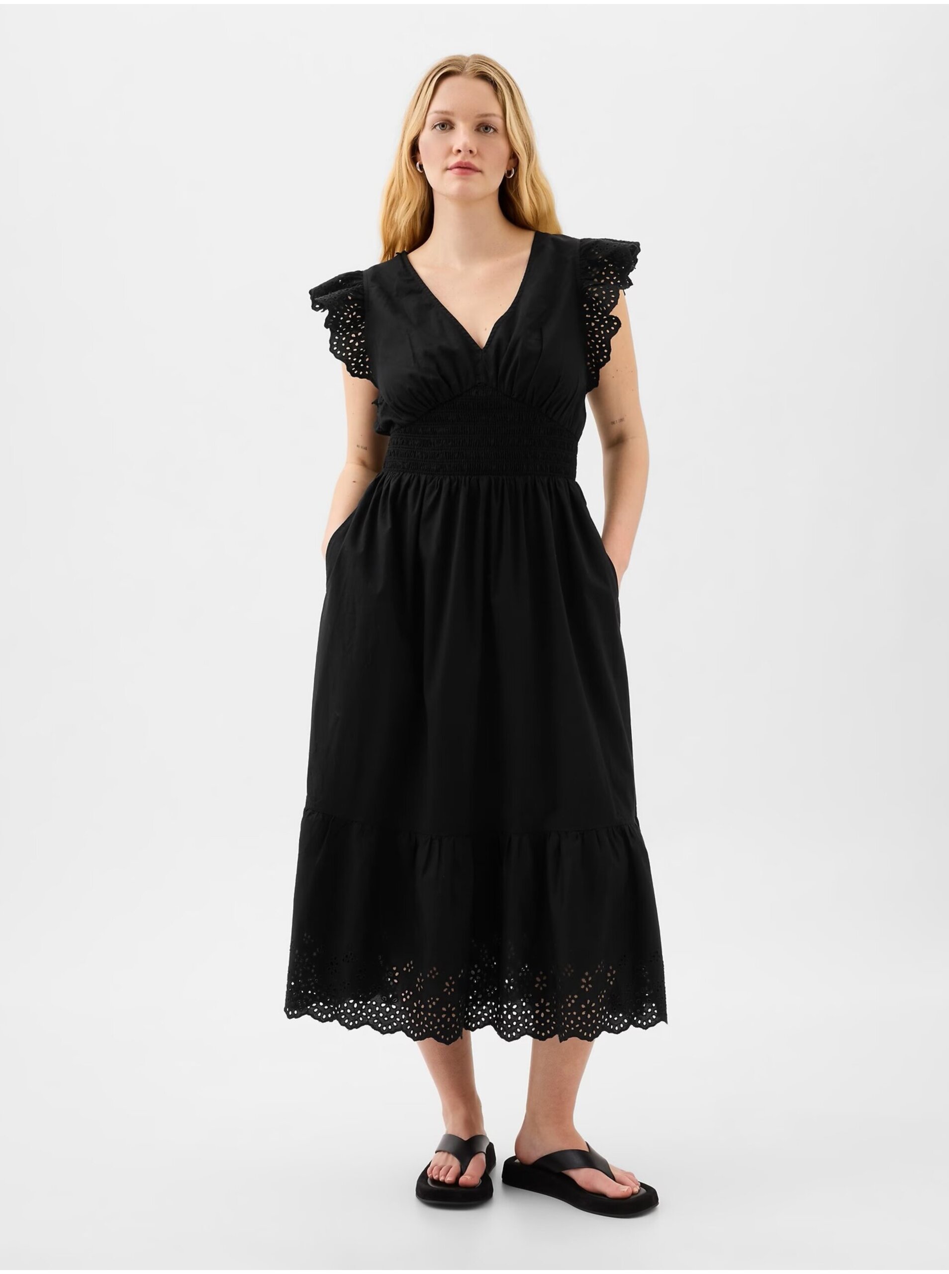 Lacno Čierne dámske čipkované midi šaty GAP
