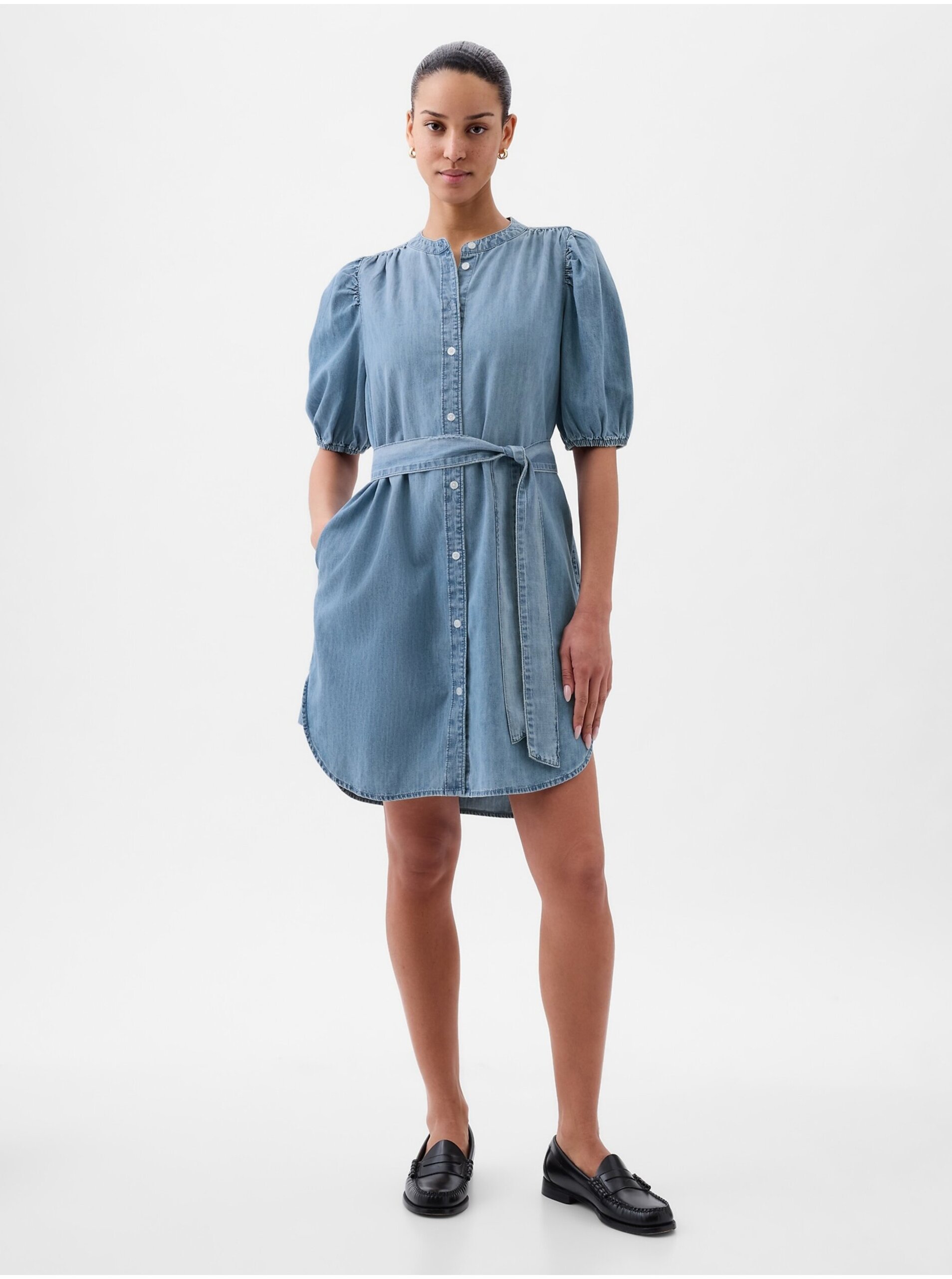 E-shop Světle modré dámské džínové mini šaty GAP