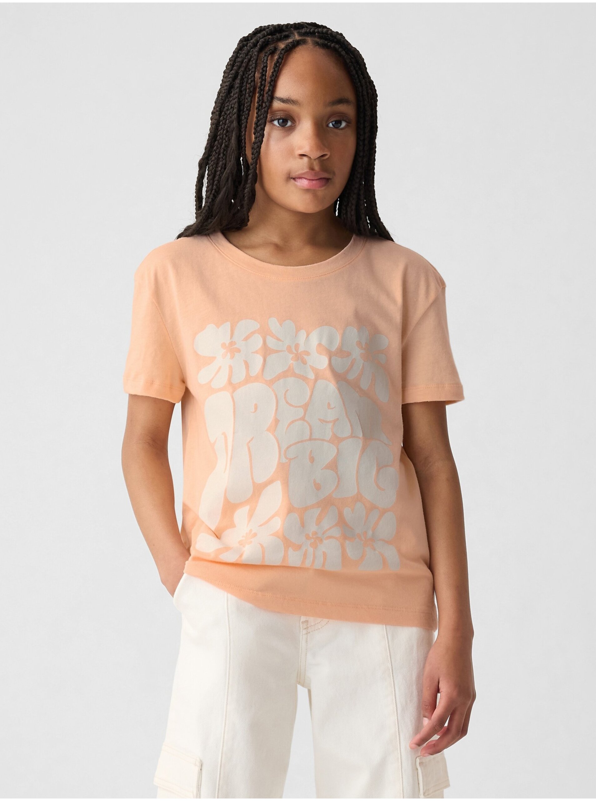Lacno Marhuľové dievčenské tričko s potlačou GAP