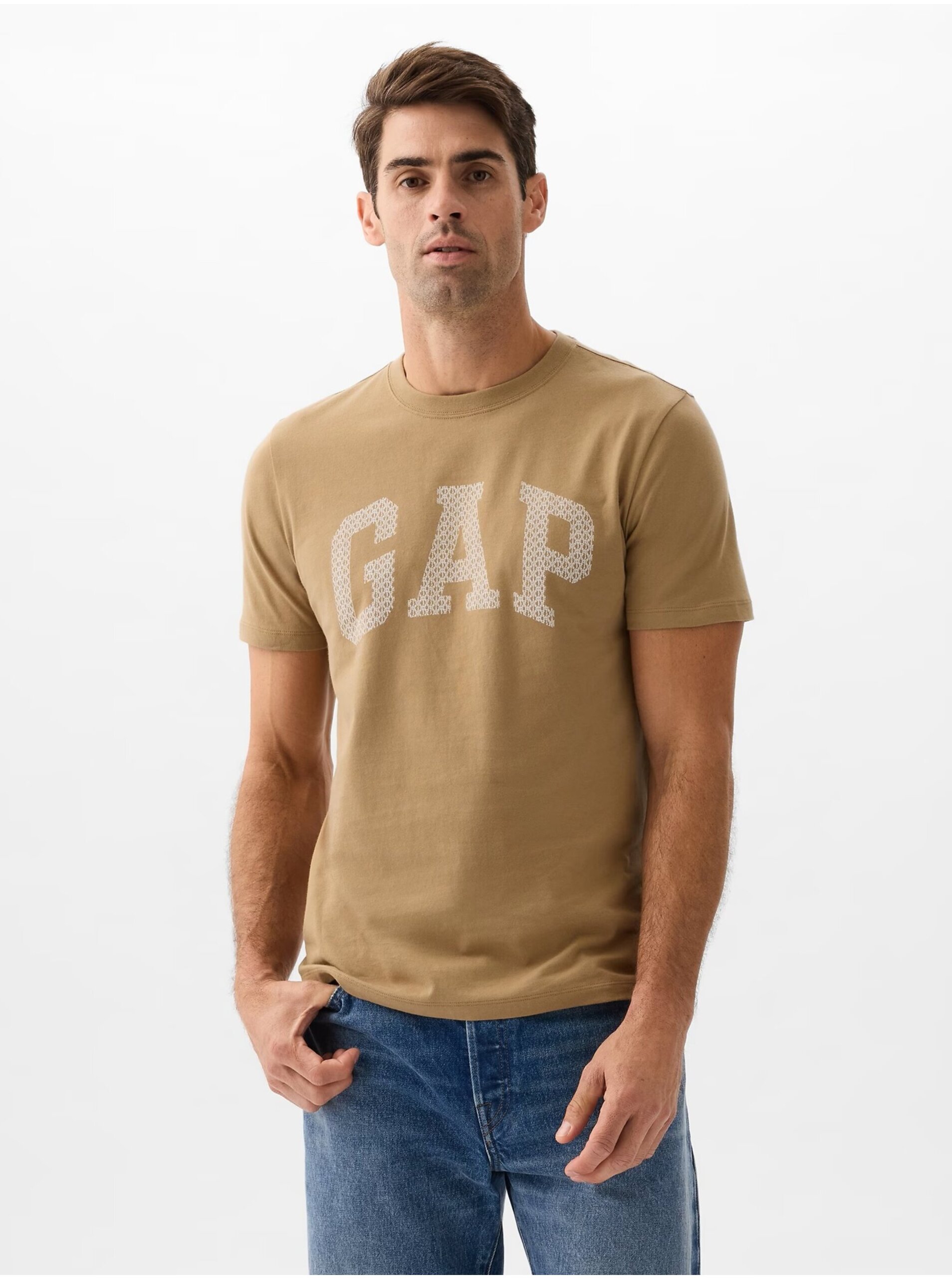 Levně Hnědé pánské tričko s logem GAP