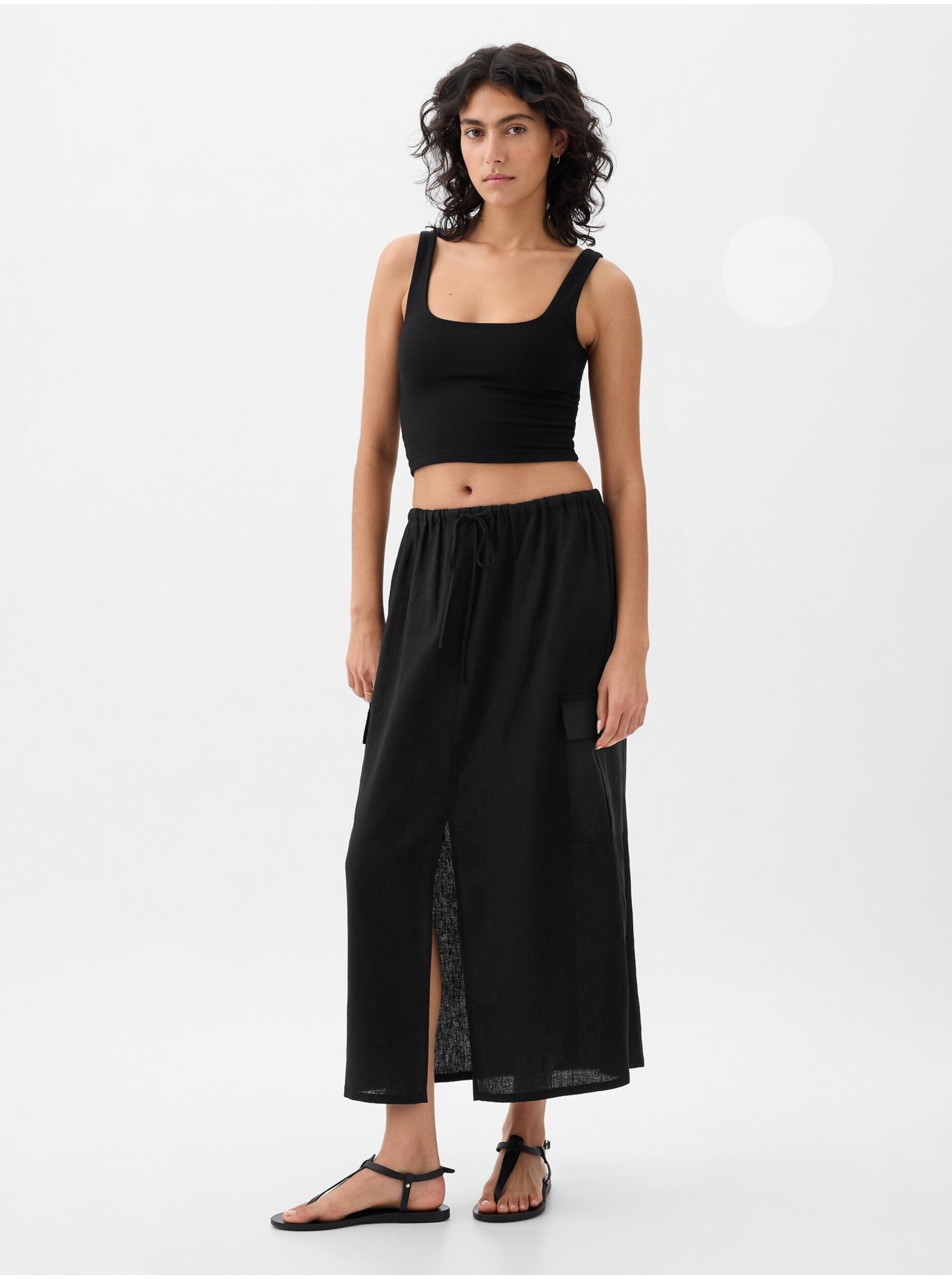 E-shop Černá dámská lněná maxi sukně GAP
