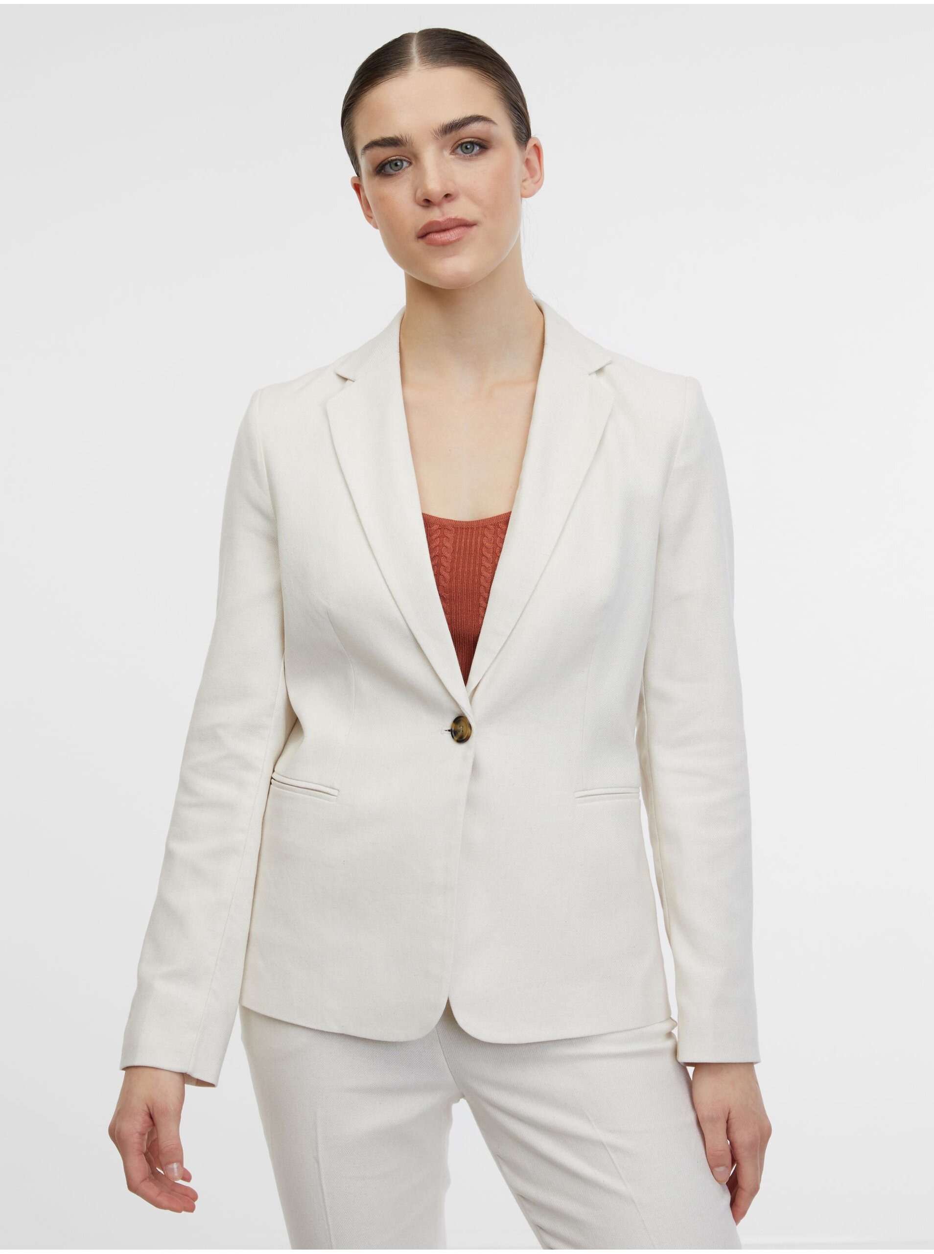E-shop Krémové dámské sako s příměsí lnu ORSAY