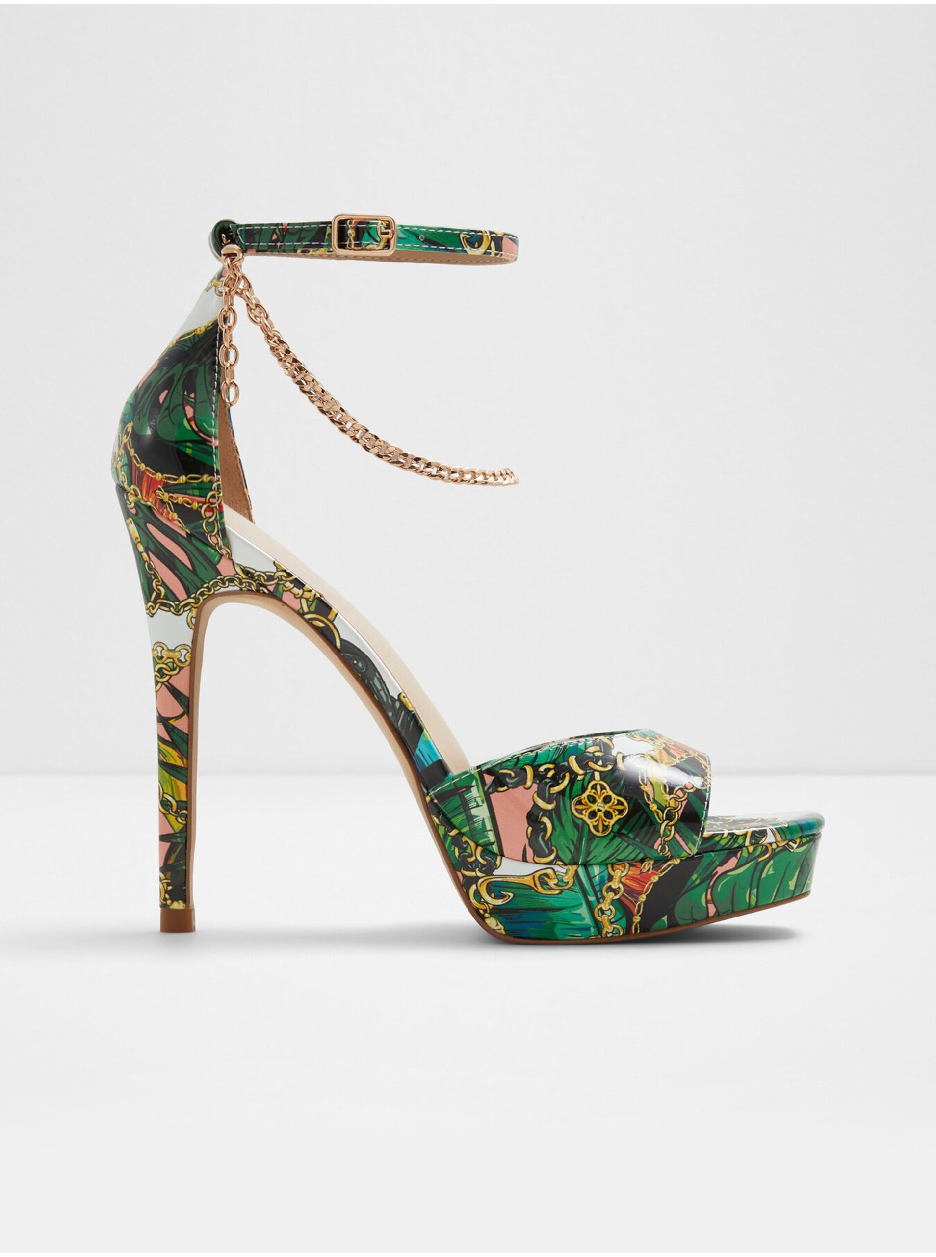 Levně Zelené dámské vzorované sandály na vysokém podpatku ALDO Prisilla