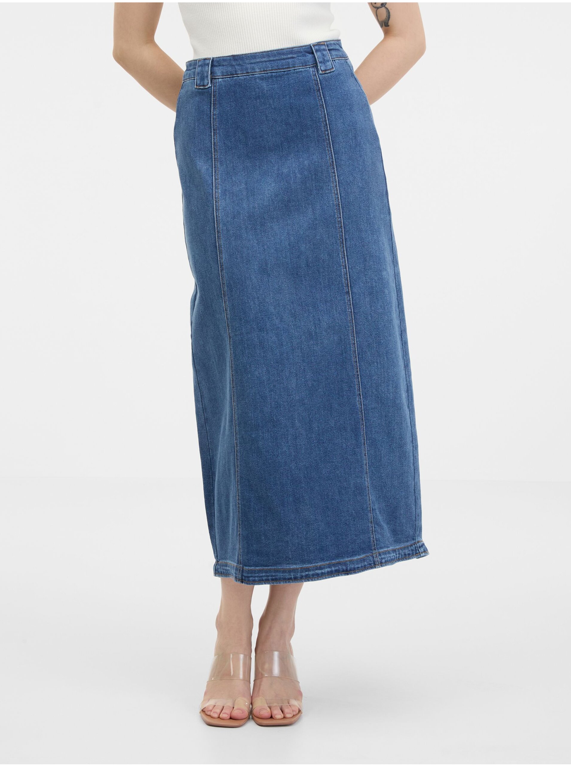 Lacno Modrá dámska džínsová maxi sukňa ORSAY