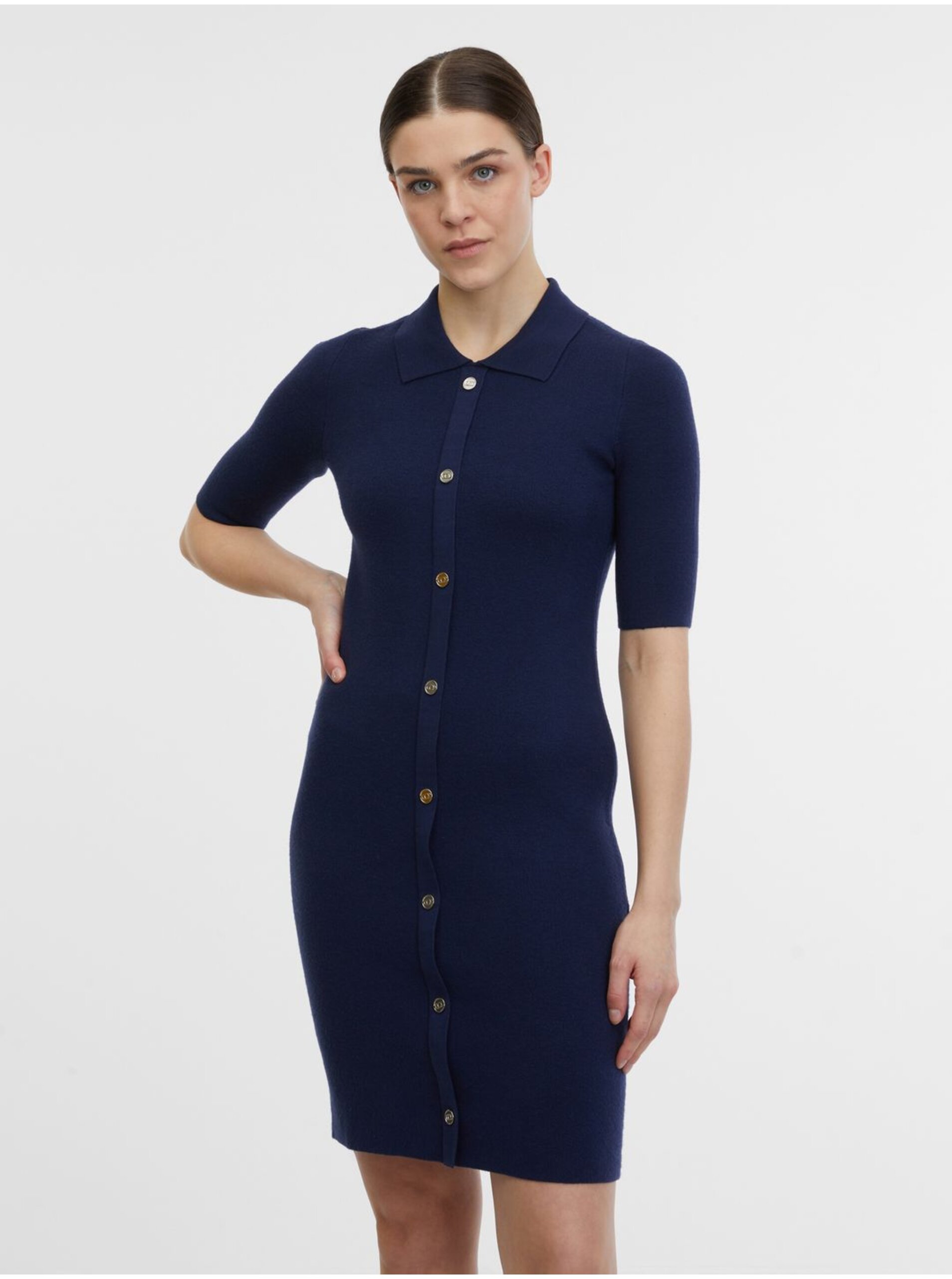 E-shop Tmavě modré dámské svetrové šaty ORSAY