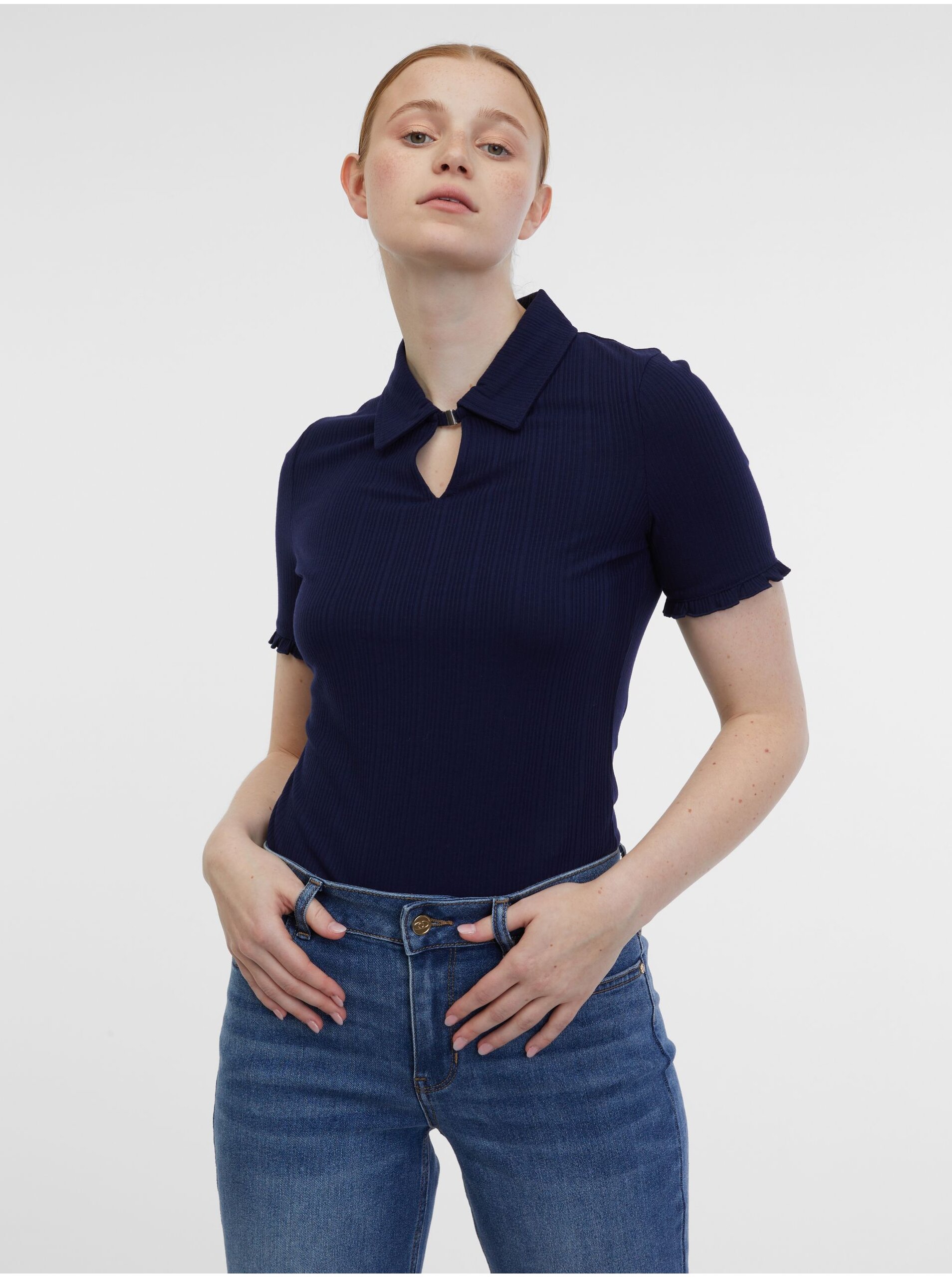 E-shop Tmavě modré dámské polo tričko ORSAY