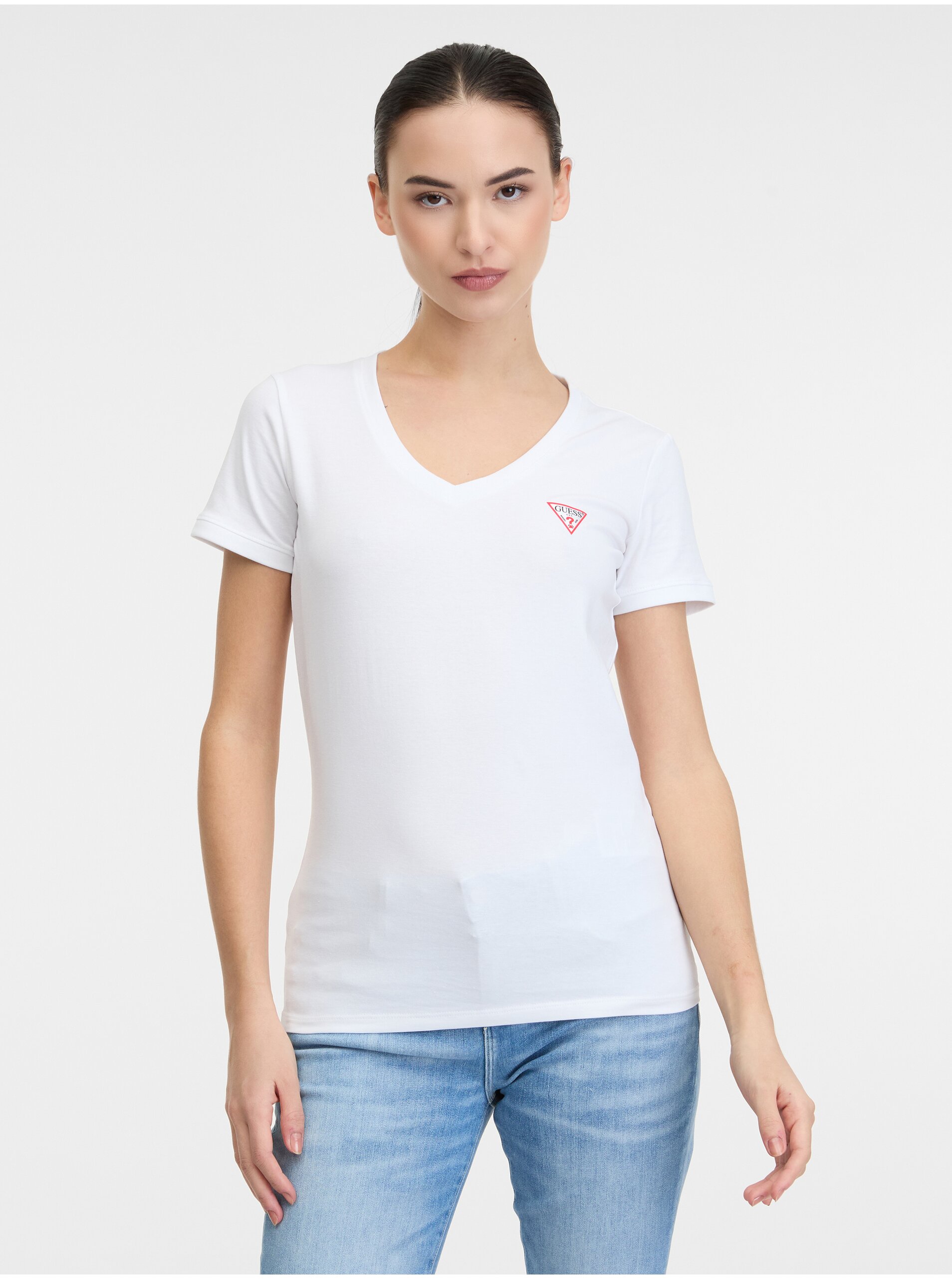 Levně Bílé dámské tričko Guess