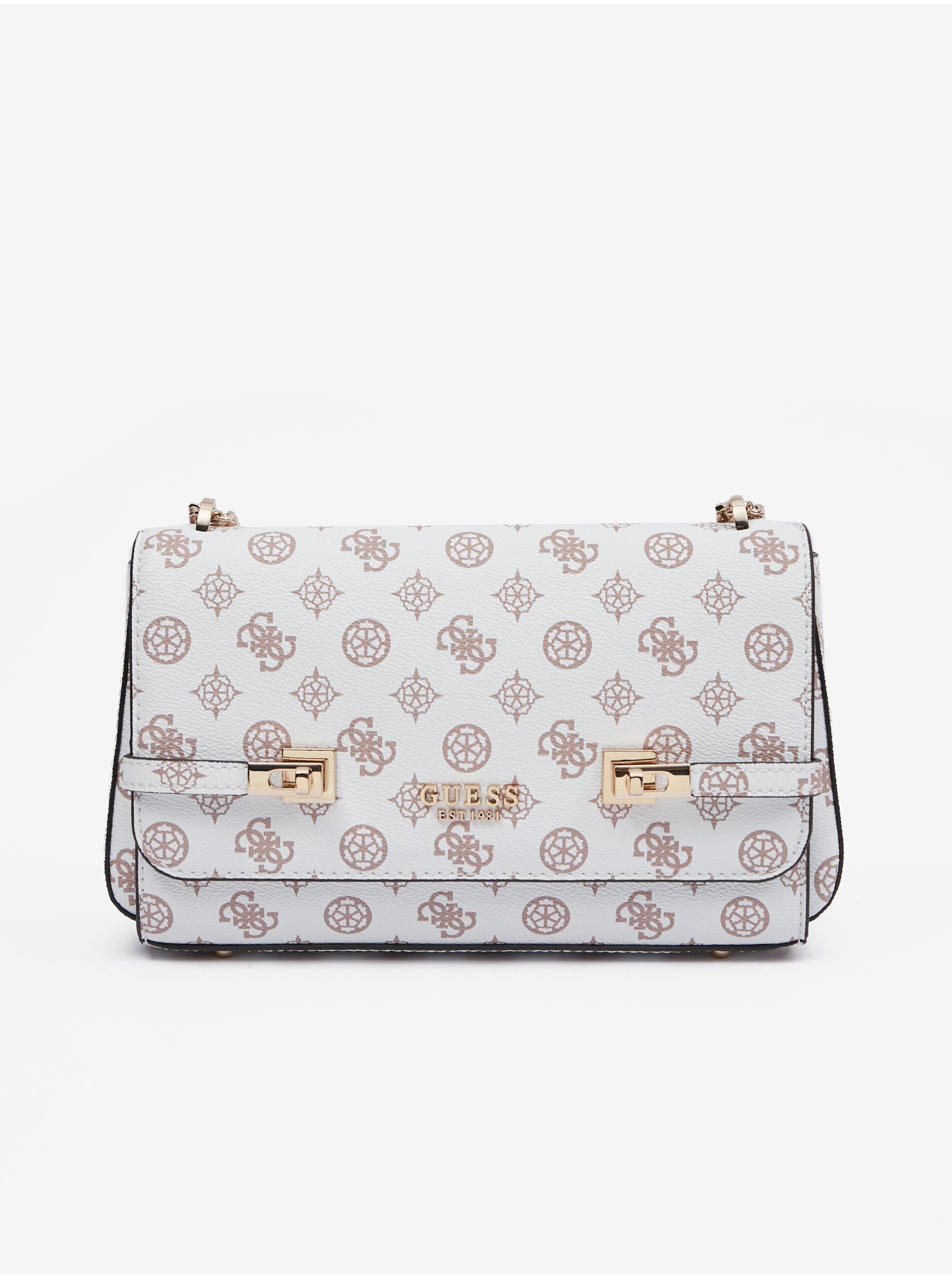 E-shop Béžovo-biela dámska vzorovaná kabelka Guess Loralee