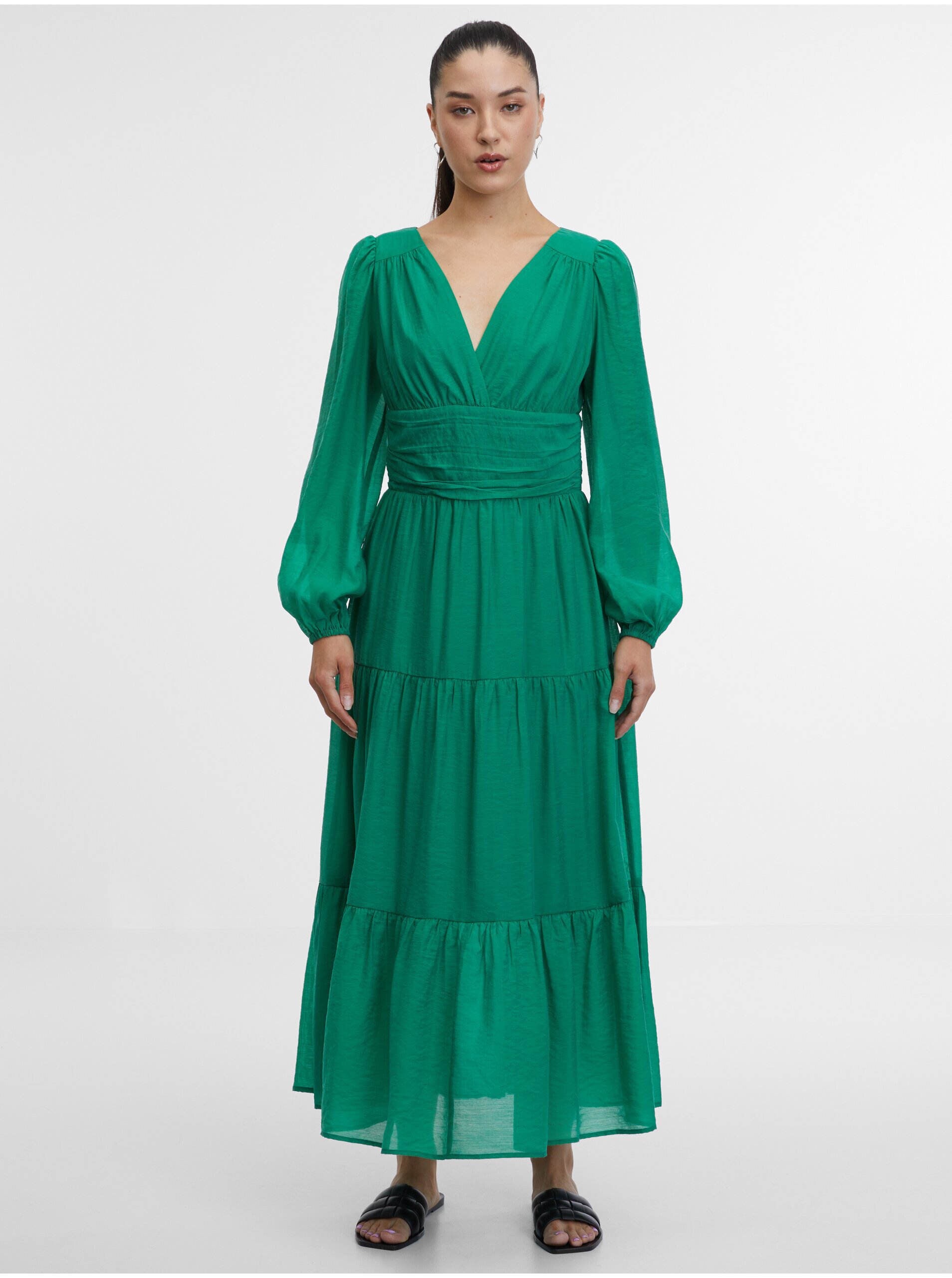 Levně Zelené dámské maxi šaty ORSAY