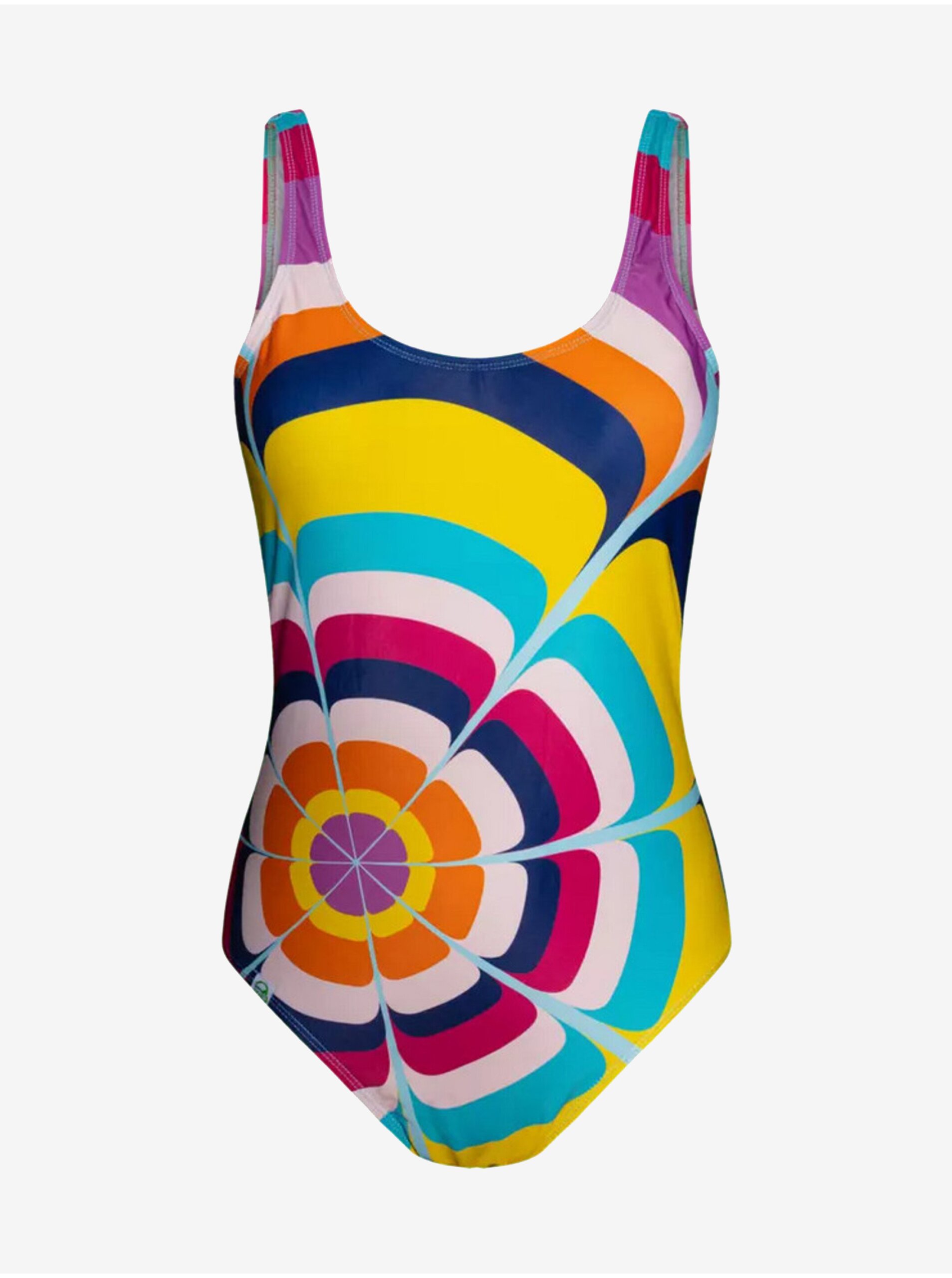 E-shop Tyrkysovo-žluté dámské veselé jednodílné plavky Dedoles Šplouchající kruhy