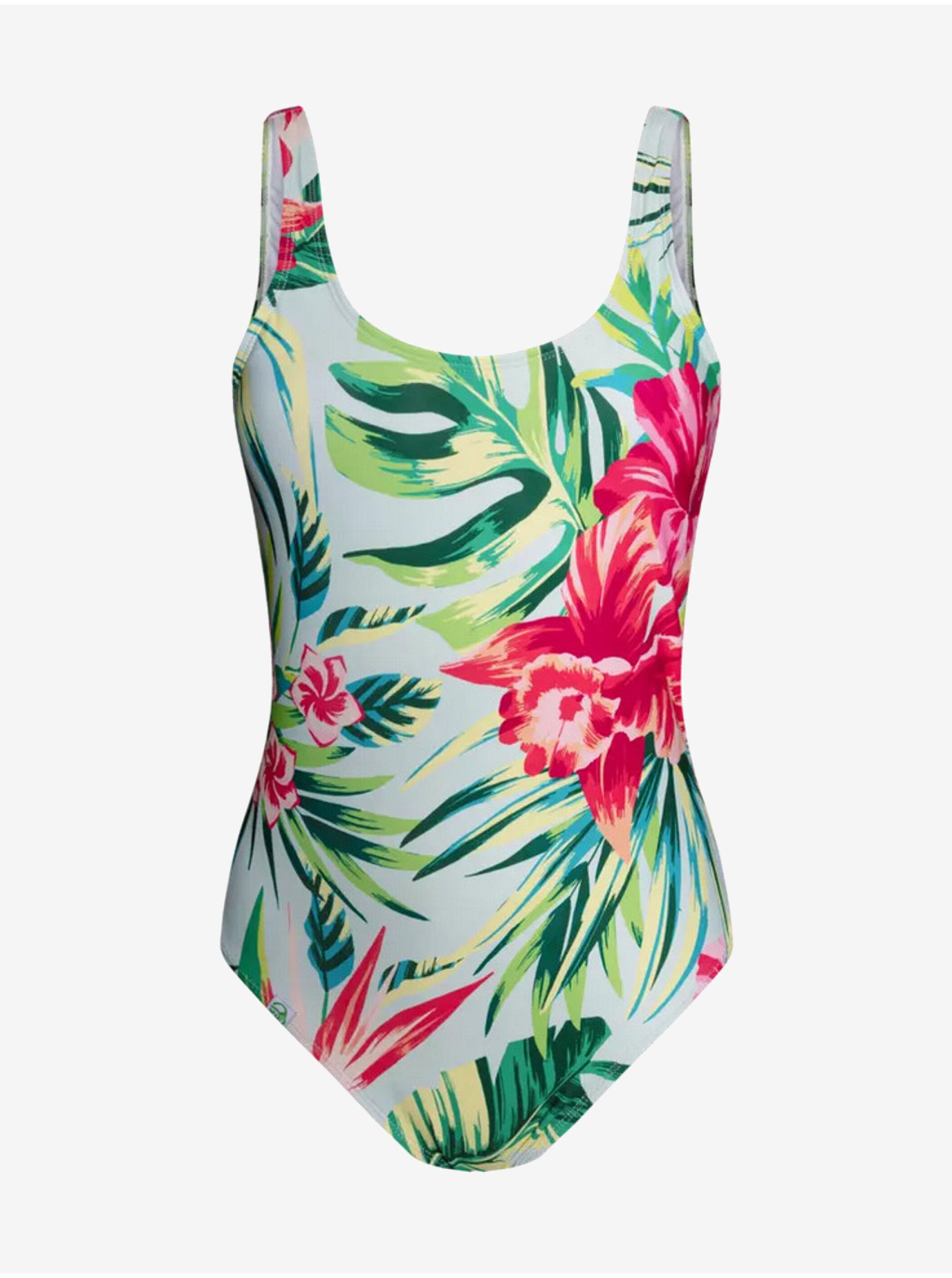 E-shop Červeno-zelené dámske veselé jednodielne plavky Dedoles Tropické kvety