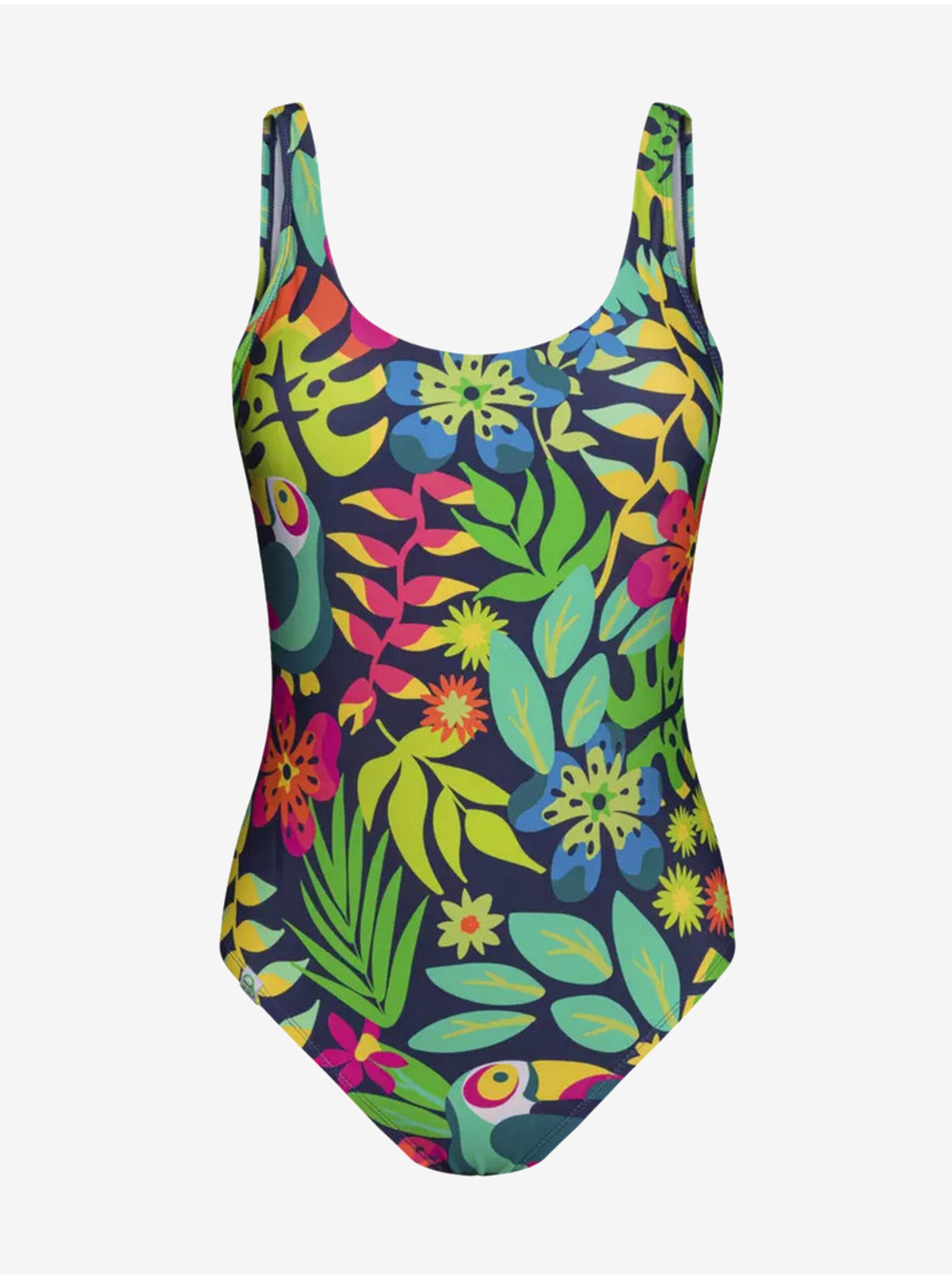 E-shop Modro-zelené dámské veselé jednodílné plavky Dedoles Tukan v džungli