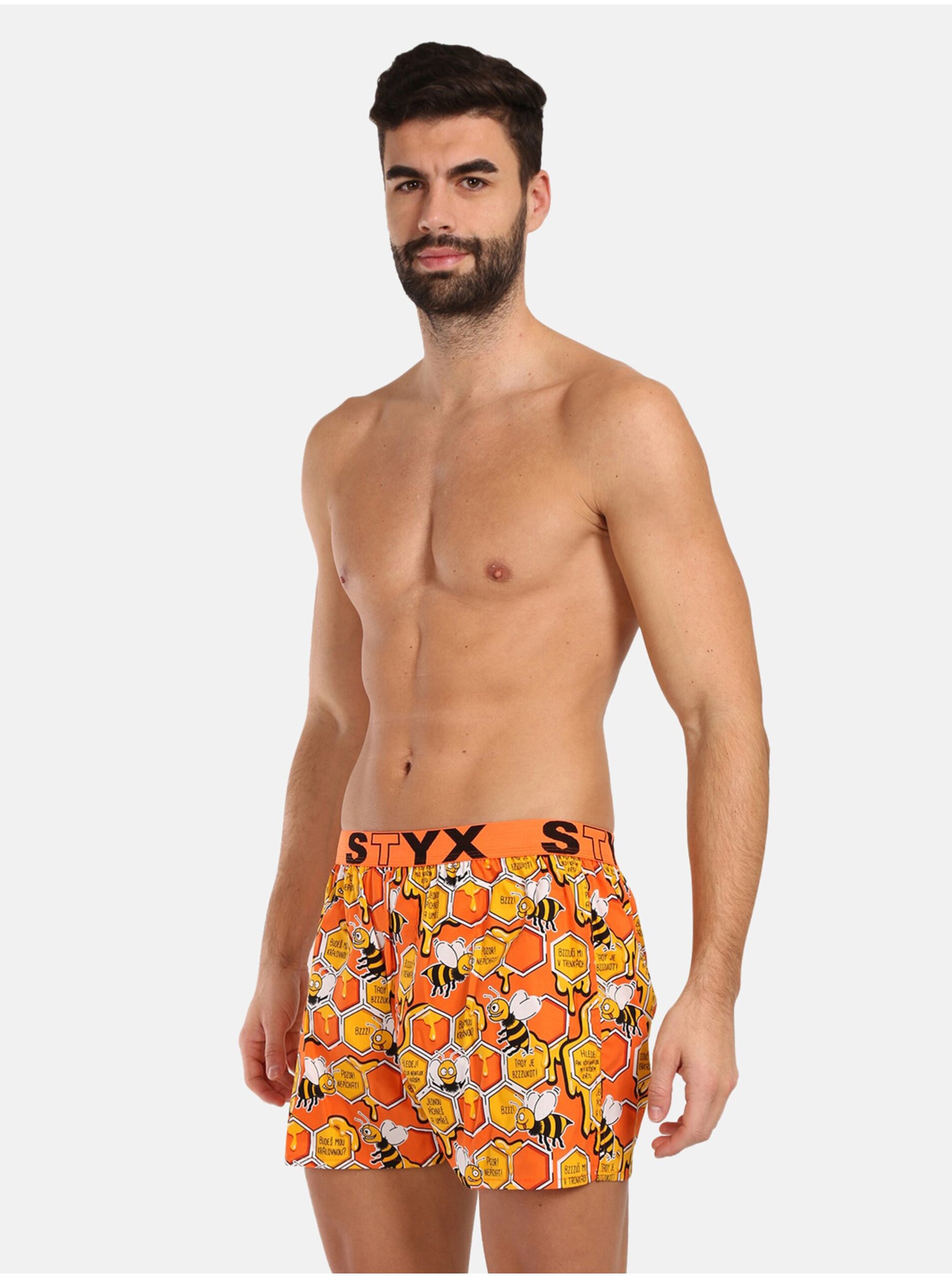 Žluto-oranžové pánské vzorované trenýrky Styx Včelky