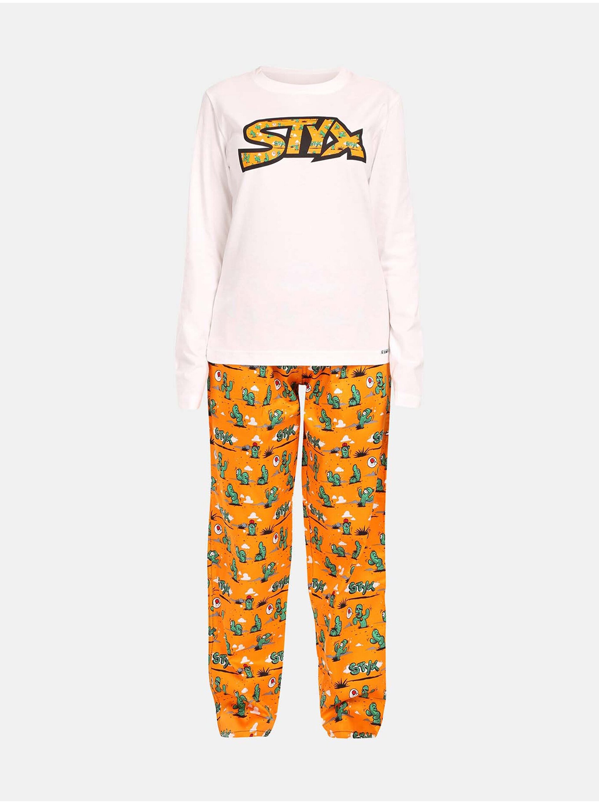 Levně Oranžovo-bílé dámské pyžamo Styx Kaktusy