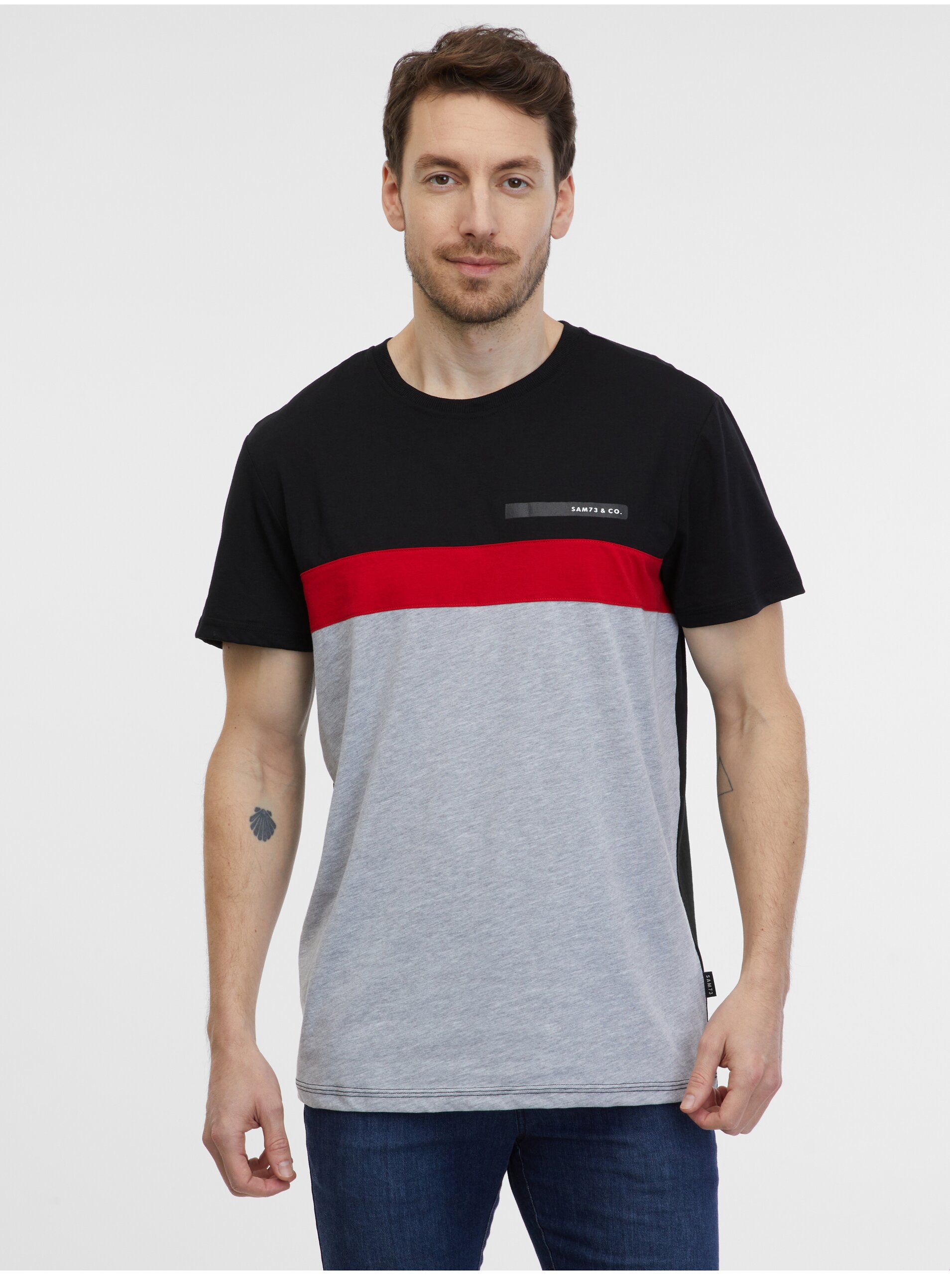 E-shop Šedo-černé pánské tričko SAM 73 Ernesto