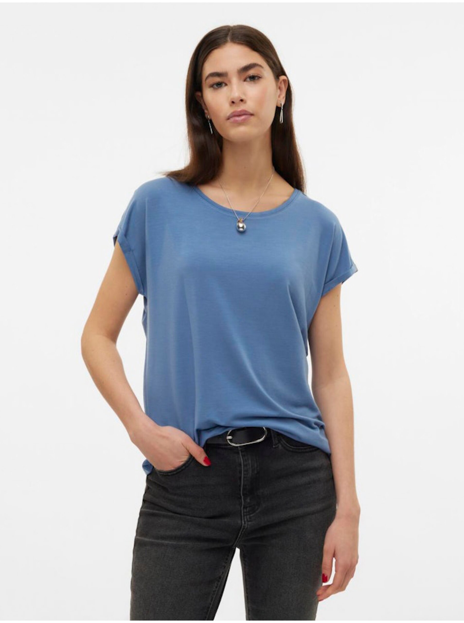 Levně Modré dámské basic tričko Vero Moda Ava