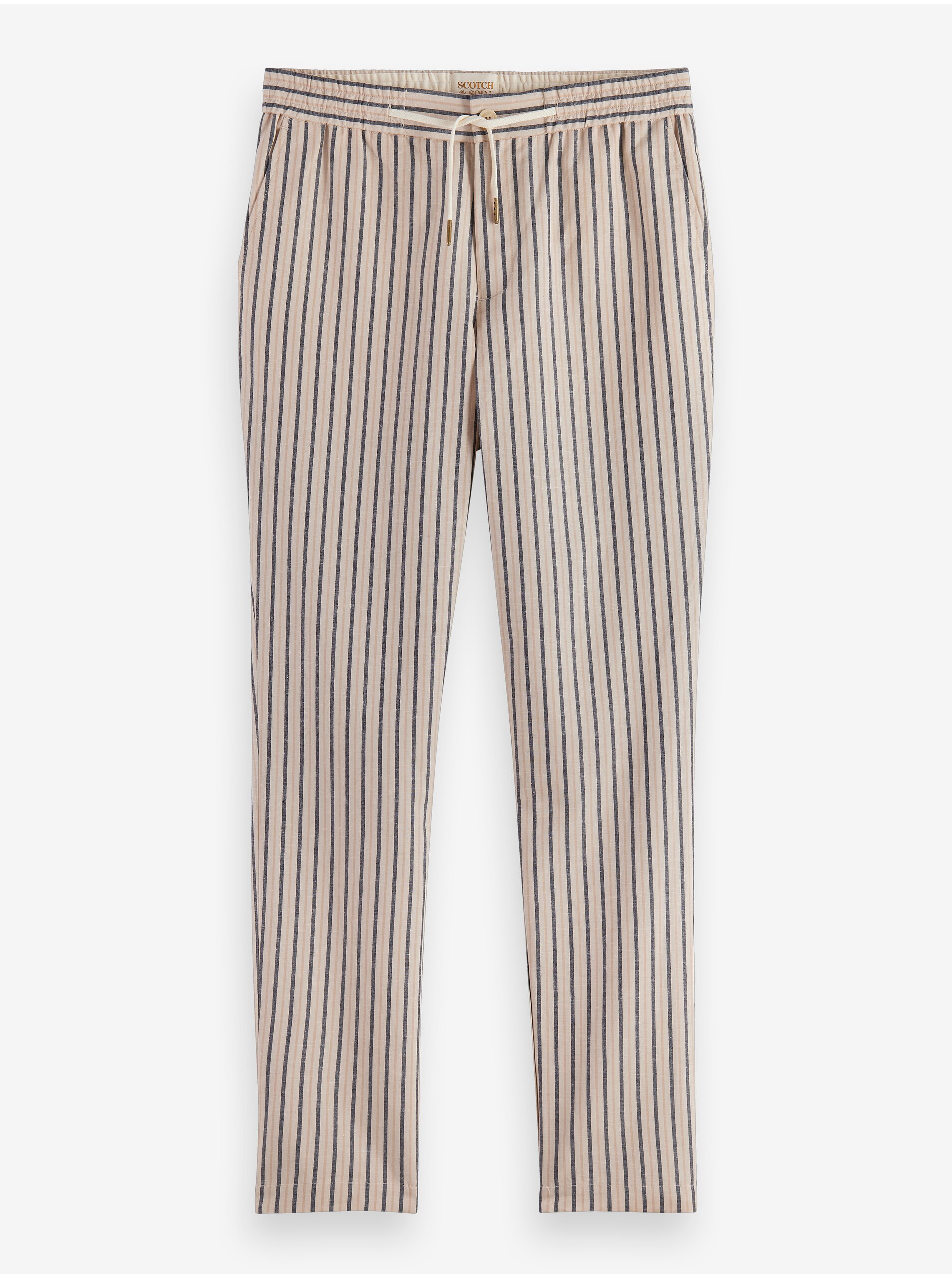 E-shop Béžové pánské pruhované kalhoty s příměsí lnu Scotch & Soda