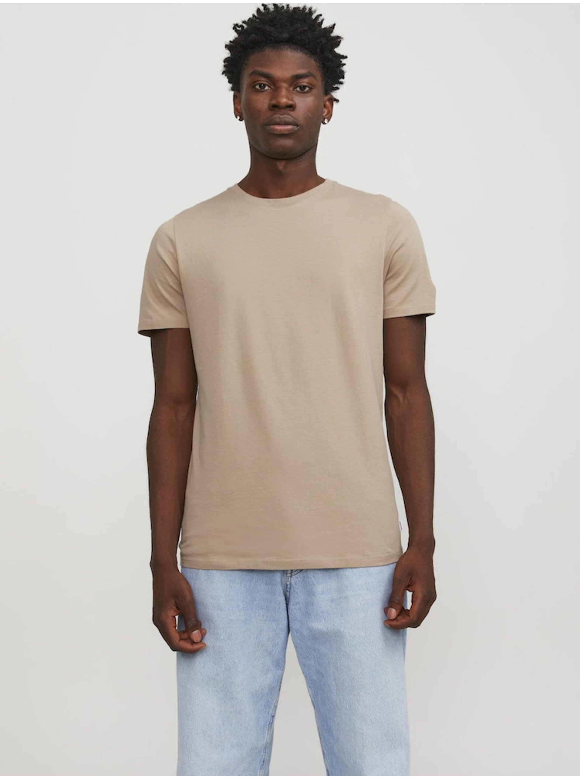 Levně Béžové pánské basic tričko Jack & Jones Organic