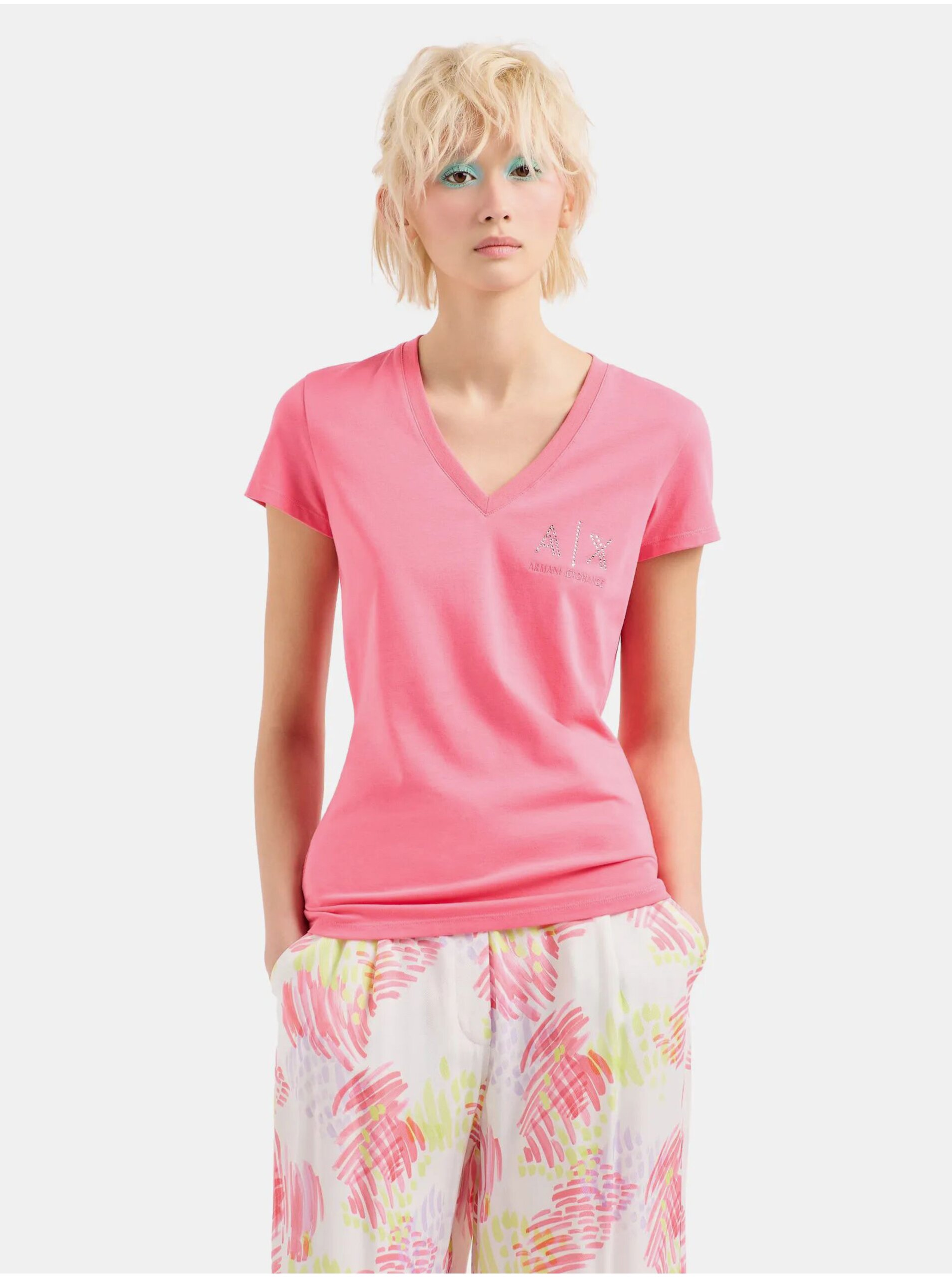 Levně Růžové dámské tričko Armani Exchange