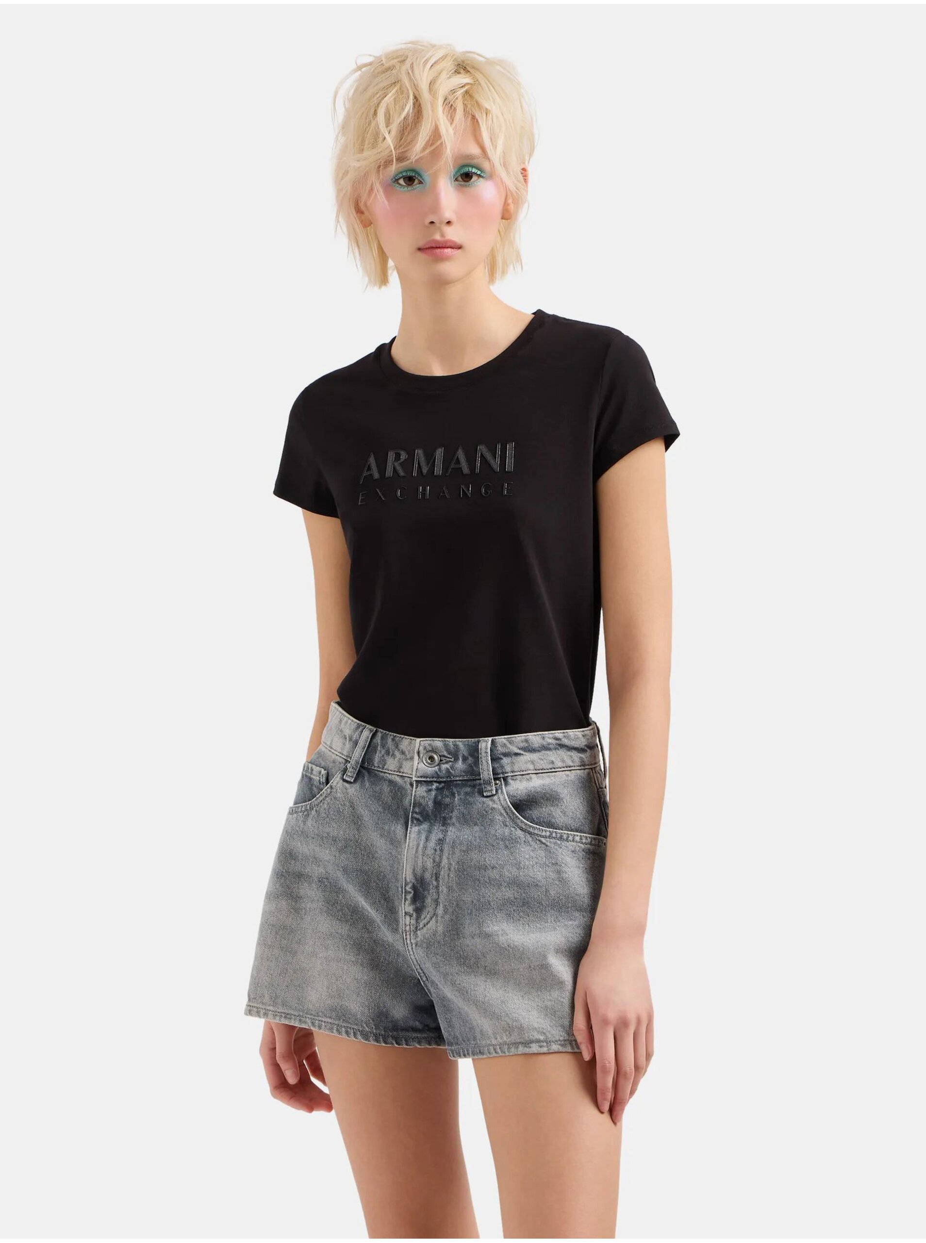 Lacno Čierne dámske tričko Armani Exchange