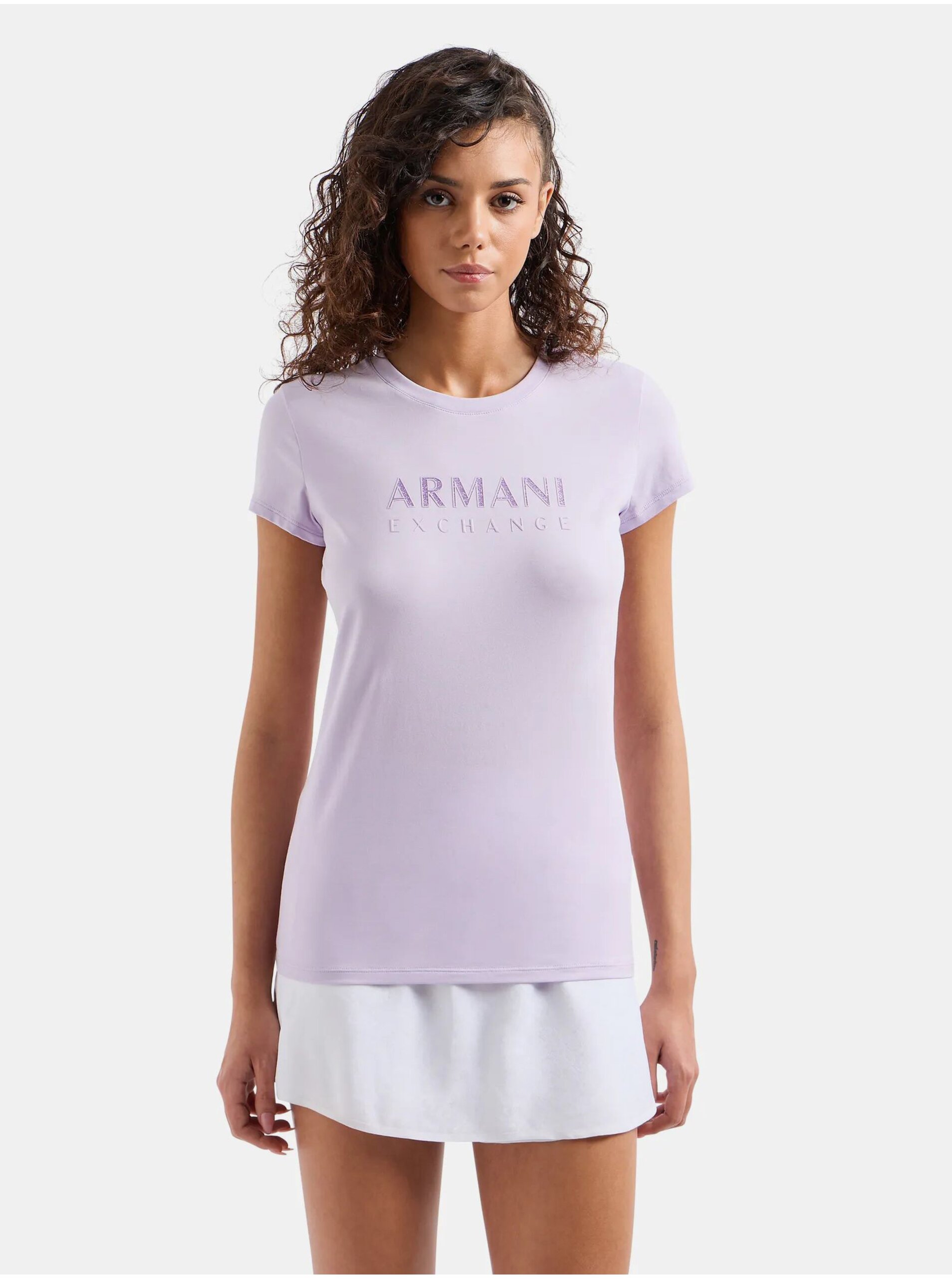 Levně Světle fialové dámské tričko Armani Exchange